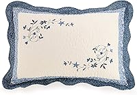 Vista 8 de Modern Heirloom Colcha acolchada bordada floral azul - Ropa de cama ligera transpirable para todas las estaciones, tamaño matrimonial