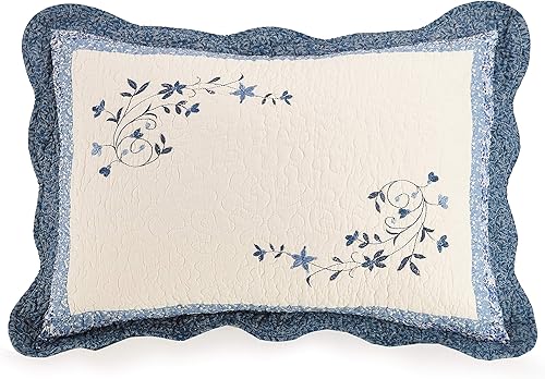Miniatura 8 de Modern Heirloom Colcha acolchada bordada floral azul - Ropa de cama ligera transpirable para todas las estaciones, tamaño matrimonial
