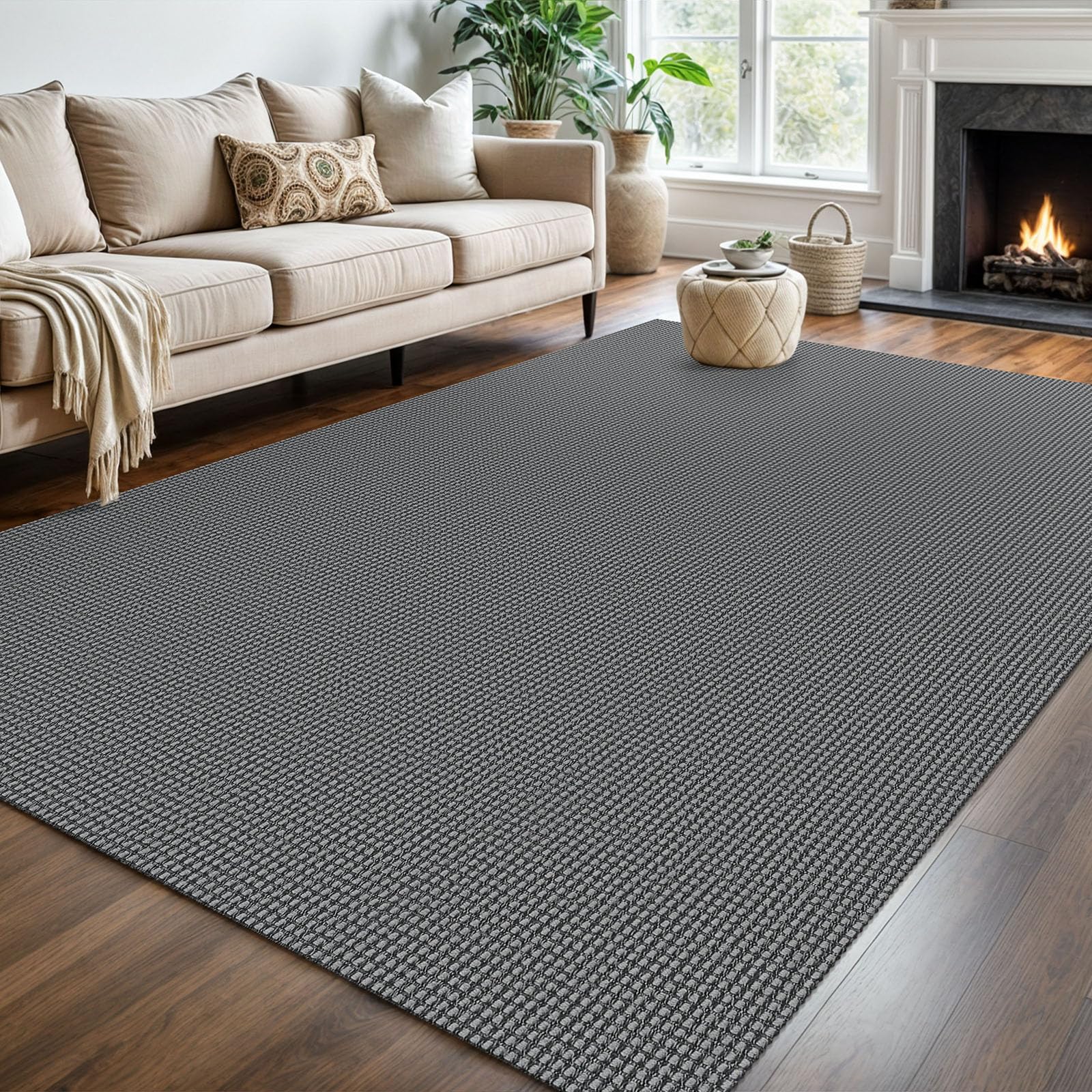 KOZYFLY Washable Area Rug 6x9 ft Rubber Backed Non Slip Rugs for Living Room Braided Cotton Bedroom Rug Woven Office Rugs Indoor Floor Carpets for
