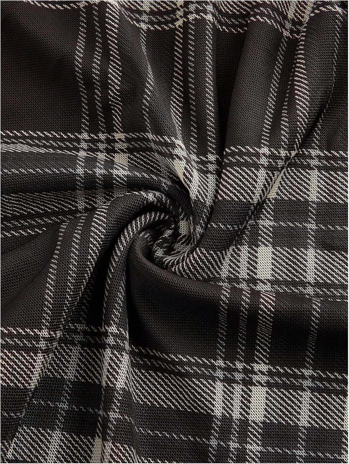 SHENHE Women's Mesh Spaghetti Strap Long Plaid Dress V Neck Vintage Flared Cami Dress - Image 4