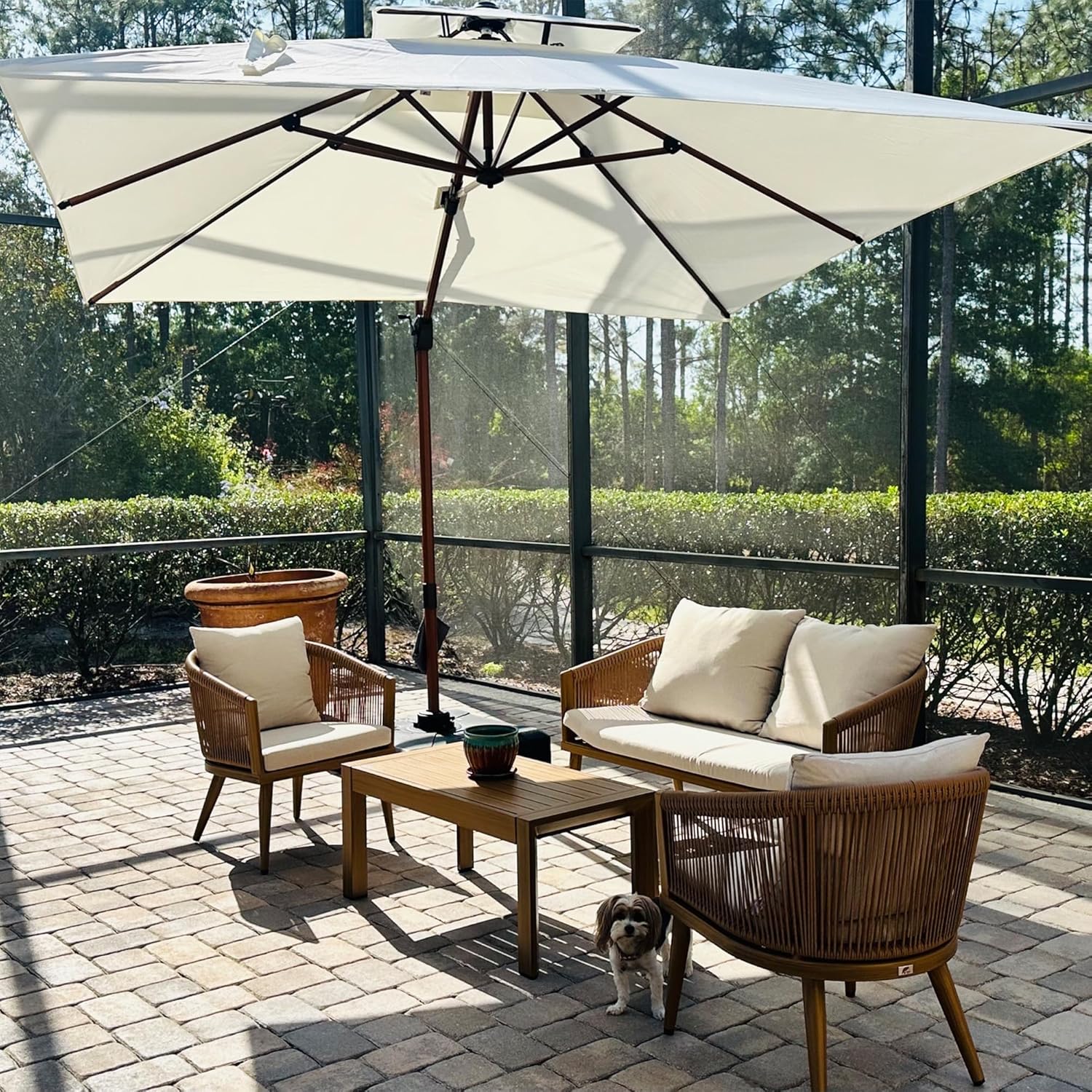 PURPLE LEAF 4-Piece Wicker Outdoor Patio Furniture Set Aluminum Rattan Sofa Conversation Set with Cushions and Coffee Table for Garden Backyard Wood Grain