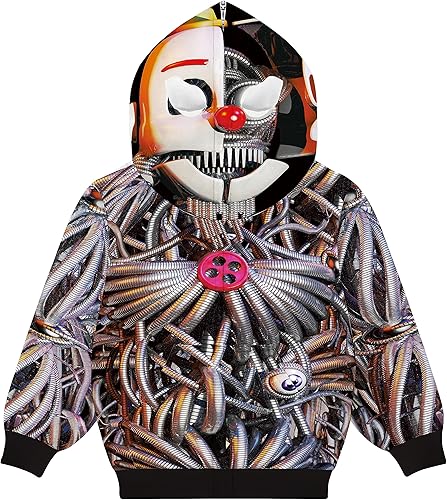 YAMY Five Nights Hoodie for Boy Midnight Horror Bear Sweatshirt Long Sleeves Suitable for Autumn and Winter Zip Up 5-12y