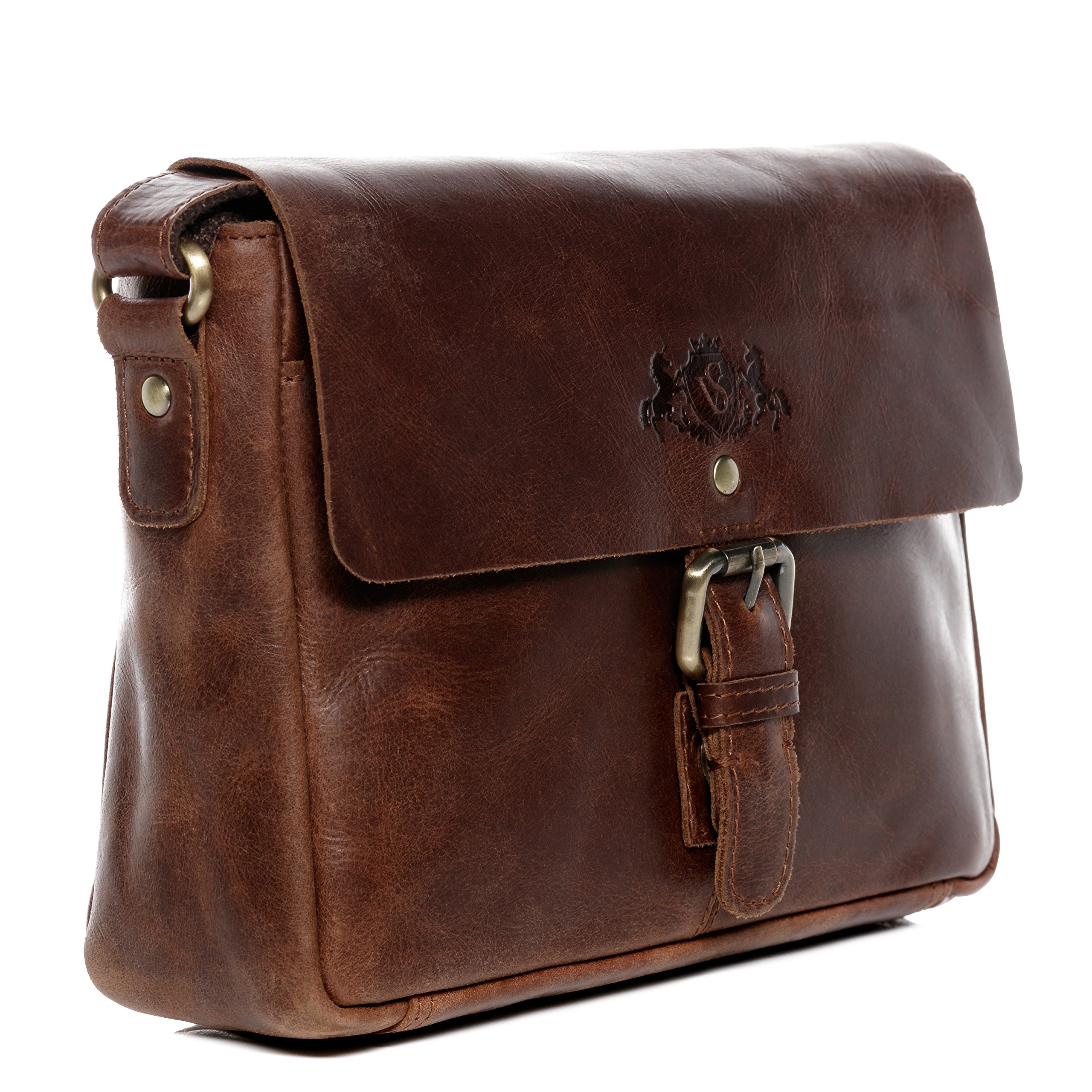 SID & VAIN kleine Messenger Bag echt Leder - Schultertasche Yale - Umhängetasche mit Schultergurt - Ledertasche Herren und Damen braun handgefertigt | Echtes Glattleder · Verstellbarer Schultergurt · Mehrere Fächer · RFID-Schutz · Alltagstauglich · Handge