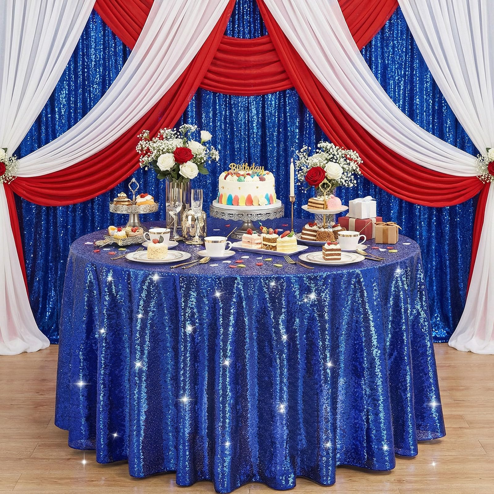 B-COOL Round Sequin Tablecloth Sparkle Party Decorations 90 Inch Table