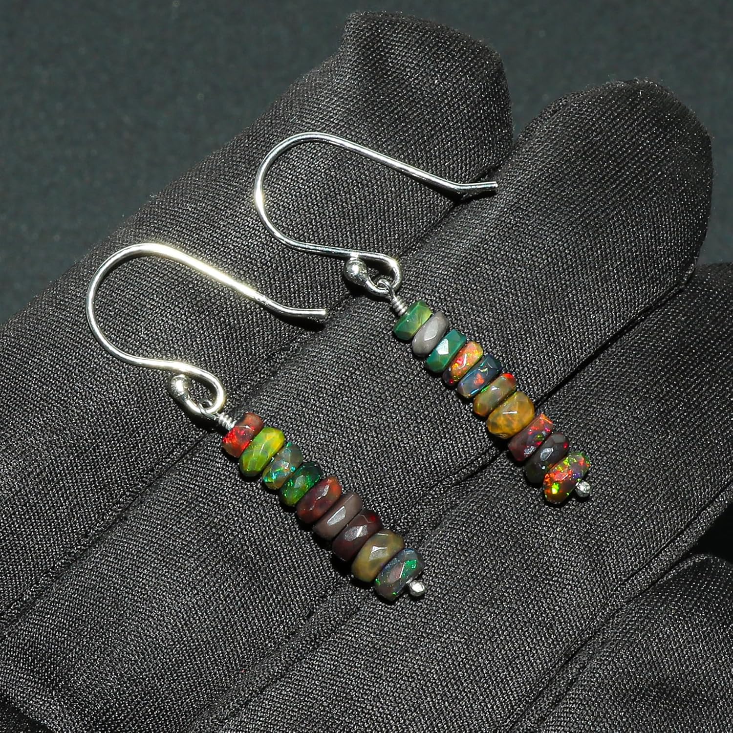 CRYSTALIS Black Ethiopian Opal Dainty Beads Earring Set Jewelry for Women, Natural Beaded Gemstone, Chakra Healing Crystal, Wardrobe Essential Jewelry, 925 Sterling Silver - Image 5