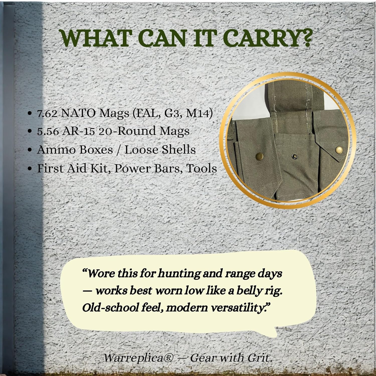 warreplica Bush War Magazine Chest Rig with Grenade Pocket OD Green - Reproduction