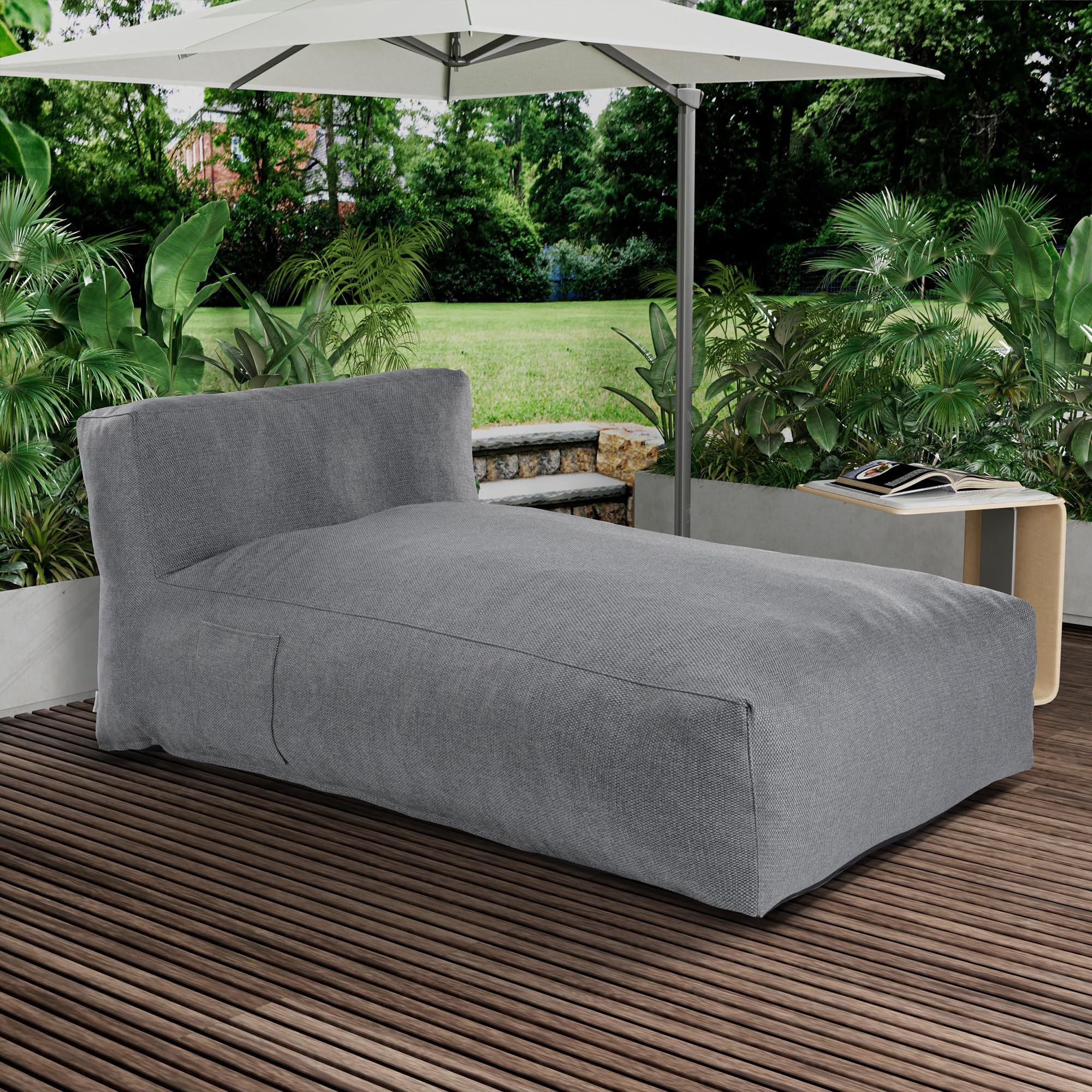 Dineli Chaise Lounge Chair Outdoor Bed Lounger Outdoor Couch Sofa for Pool Comfy Patio Furniture Foam Filling Bean Bed Chair Lazy Sofa for Outside, Water-Resistant Sunbed (Charcoal Gray, 70'' Length)