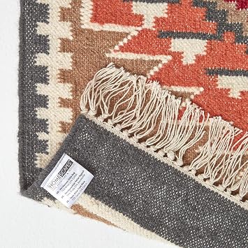 HOMESCAPES Jaipur Brown, Orange & Grey Handwoven Kilim Runner Rug for Hallway Traditional Wool Rug with Fringe, Runner 66 x 200 cm