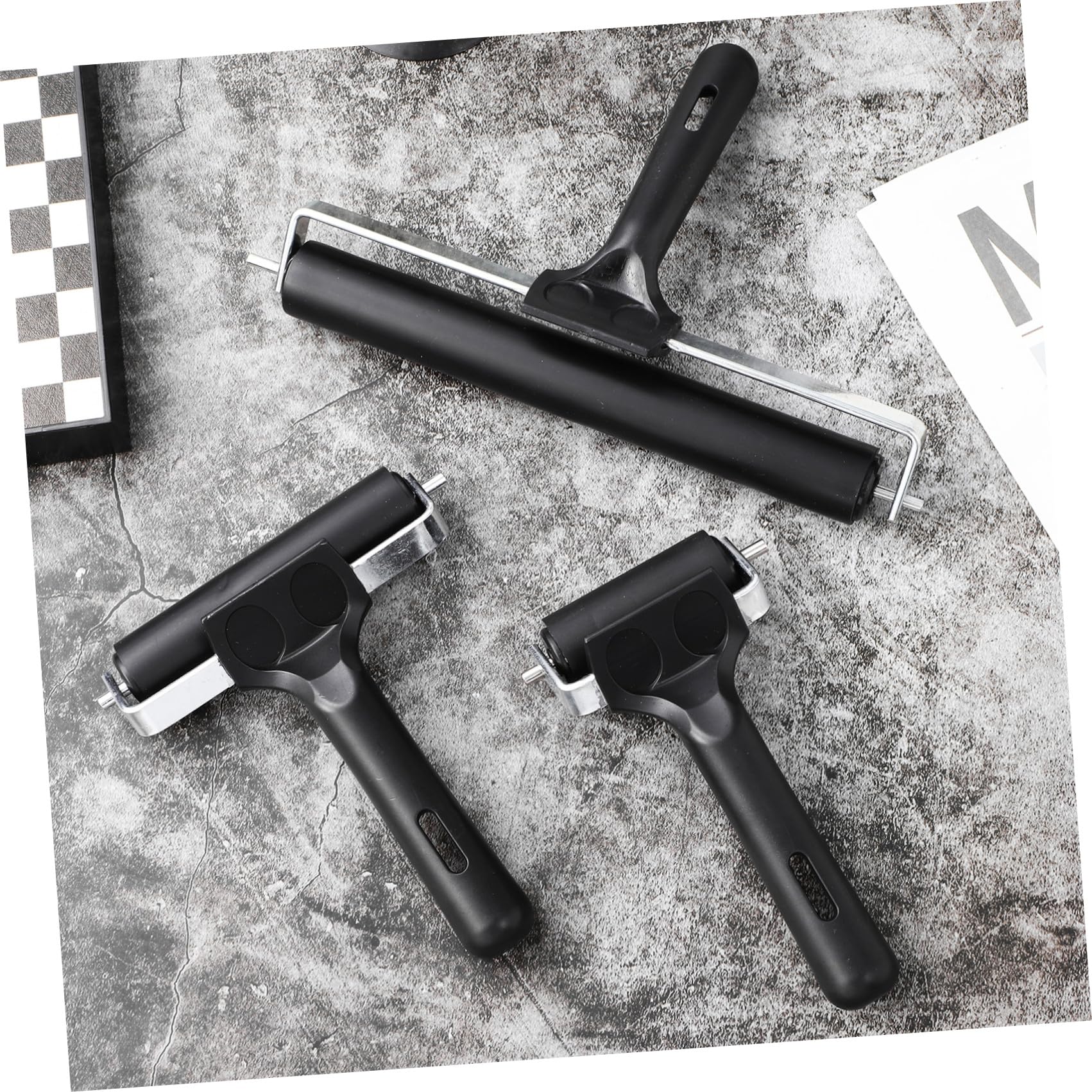 Rodillos de Impresión Reutilizables de Goma Negros, 3 Piezas | 6 Cm, 10cm y 20cm, para Printmaking y Scrapbooking, Ligeros y Fáciles de Usar