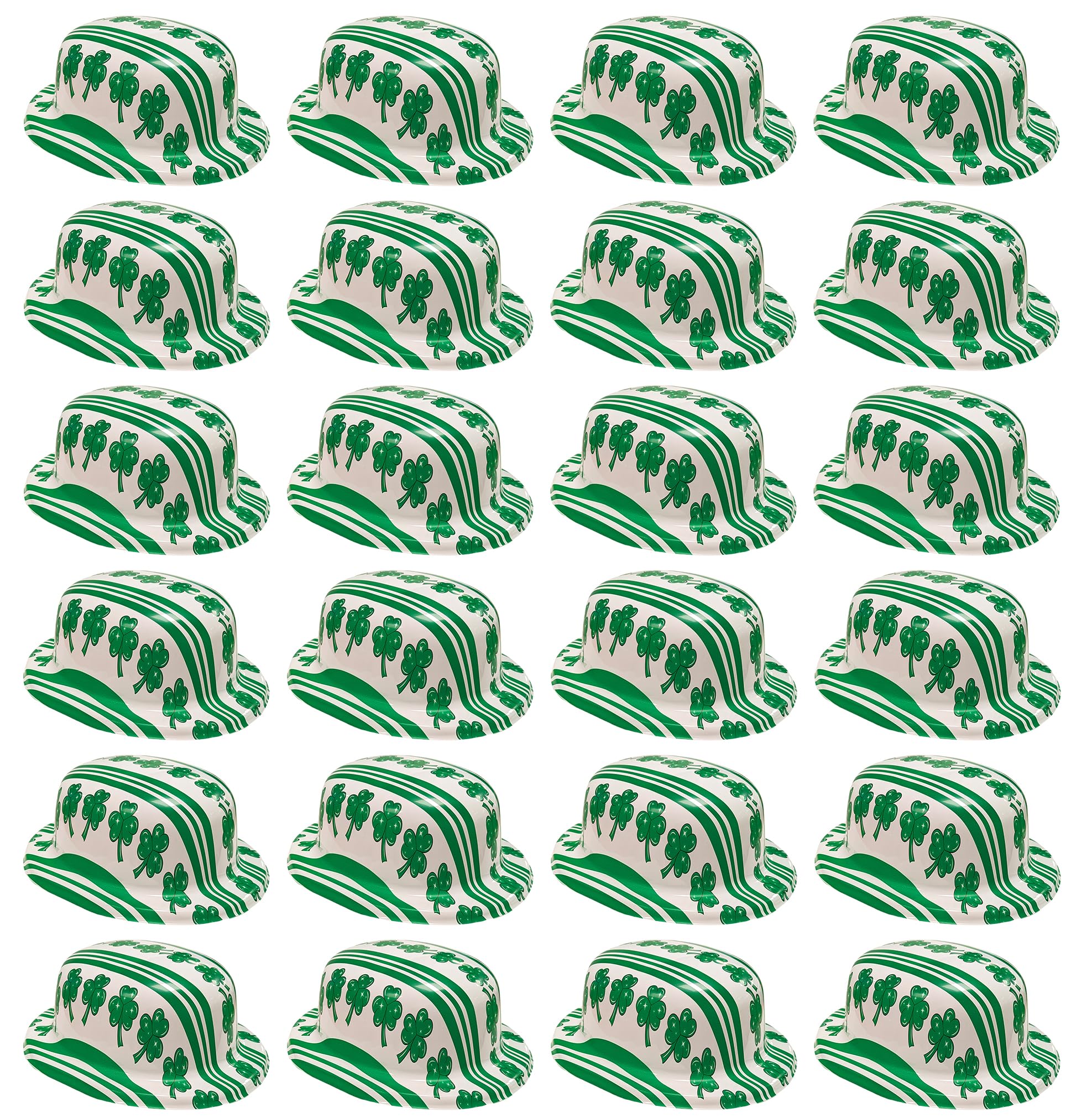 Quickdraw 24 x Irish Shamrock Green Plastic St Patrick's Day Bowler Hats Adults Costume Accessory Fancy Dress Party Ireland Celebration
