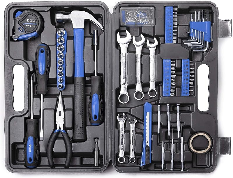 CARTMAN Juego de herramientas domésticas y automotrices de 148 piezas, estuche de kit de reparación azul | Surtido de herramientas versátil para mantenimiento de automóviles, reparaciones del hogar, proyectos de bricolaje, instalación de muebles y arreglos diarios en un estuche moldeado.