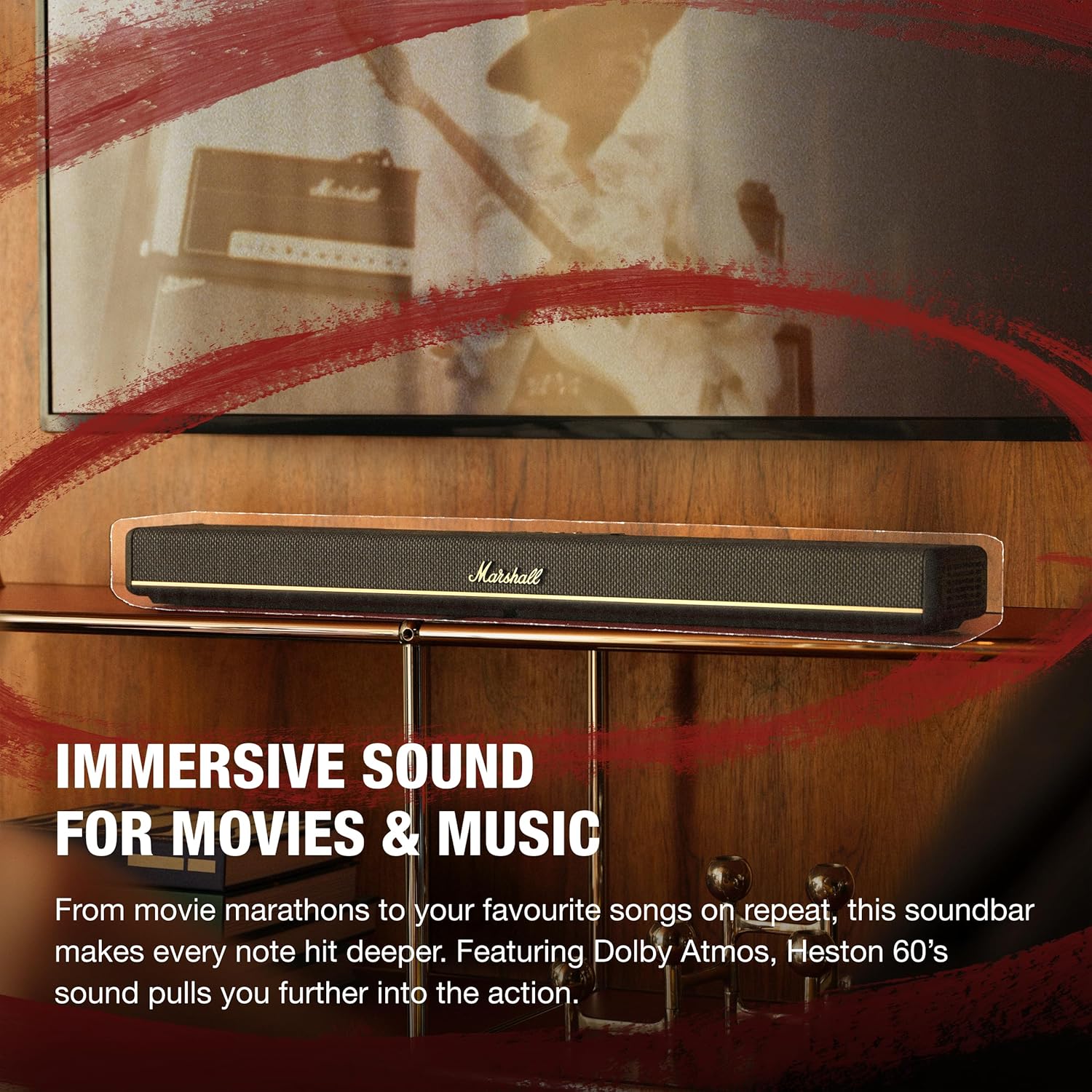 Marshall Heston 60 soundbar with Dolby Atmos & DTS:X, Wired & Wireless Subwoofer Connectivity – Dual HDMI, RCA, Bluetooth, WiFi, Google Cast, Spotify, Airplay2 26 91bVgor70eL. SL1500