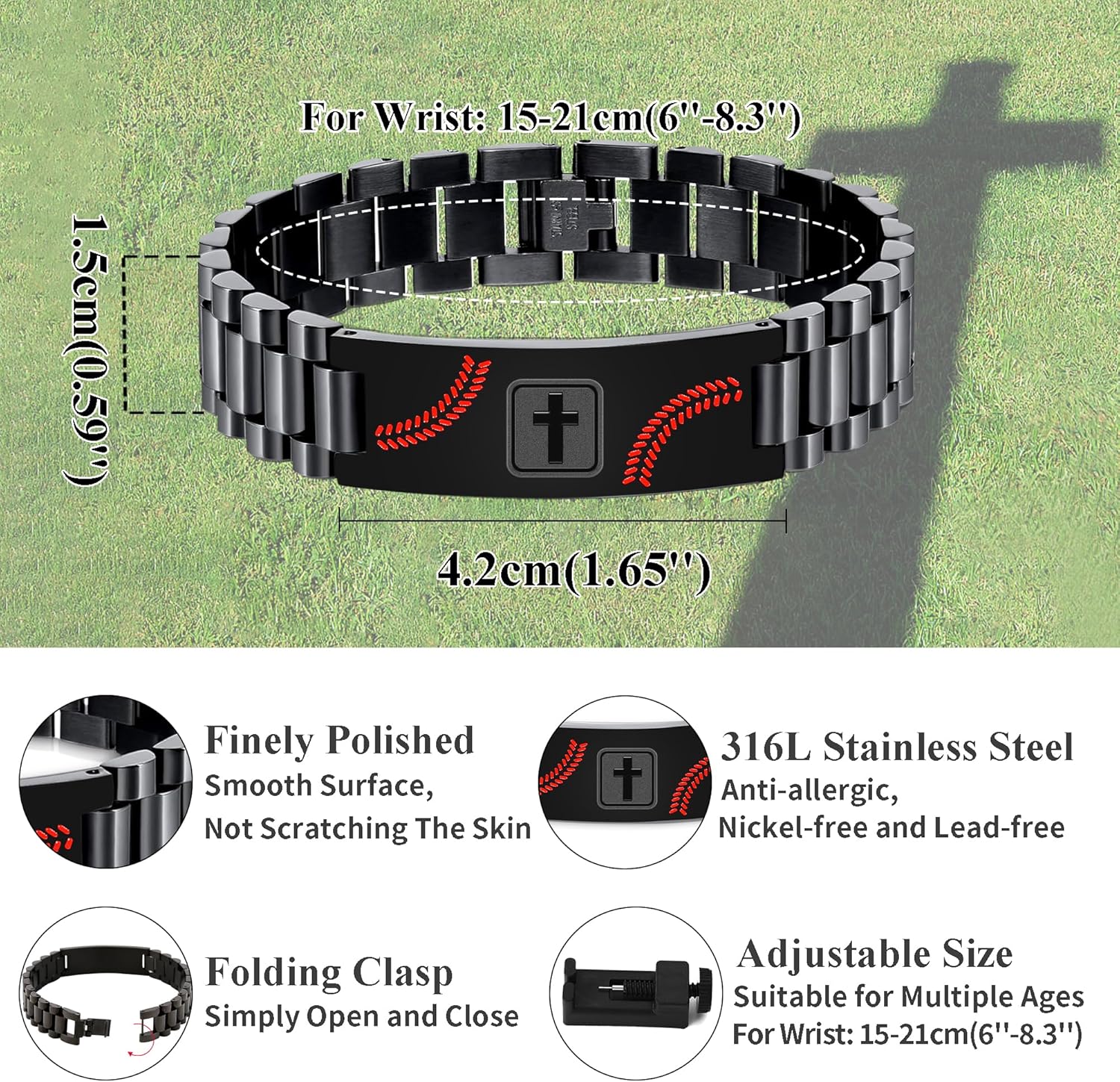Easter Basket Stuffers-Baseball Gifts for Men Boys Coach Team Kids Player Baseball Bracelet Party Favors Accessories Religious Christian Bible Adjustable Stainless Steel Jewelry Gifts - Image 6