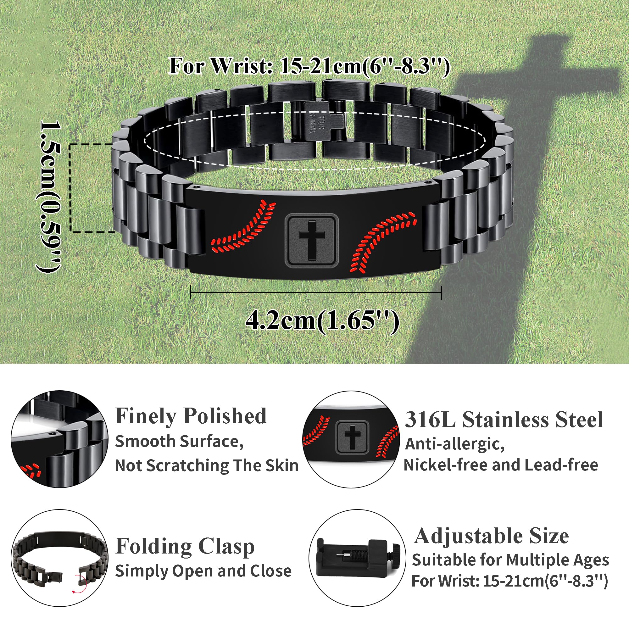 Baseball Gifts for Men Boys Coach Team Kids Player Baseball Bracelet Party Favors Accessories Religious Christian Bible Adjustable Stainless Steel Jewelry Gifts