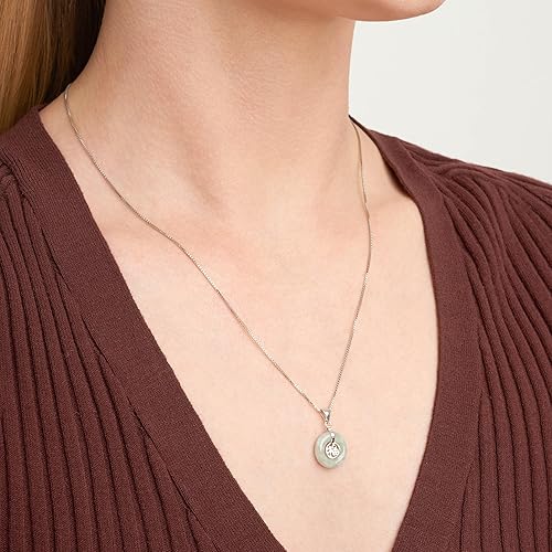 Miniatura 2 de Collar con colgante de plata de ley de jade verde auténtico buena fortuna 18 pulgadas Metal Jade