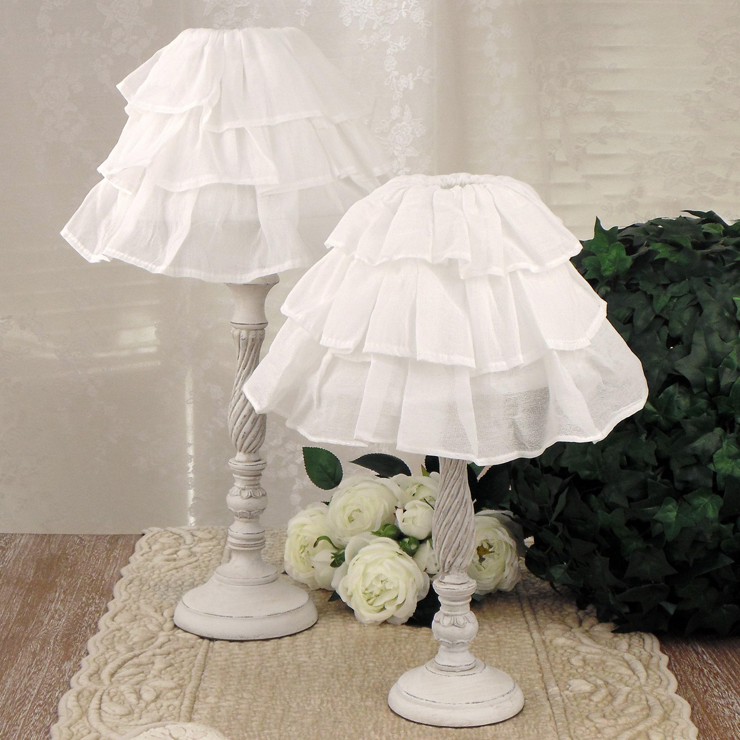 Vintage Shabby Chic Farmhouse Bedside Table Lamp - Table Lamps Shade - Ruffles - 43x25 - Antique white - Wood/Stoff