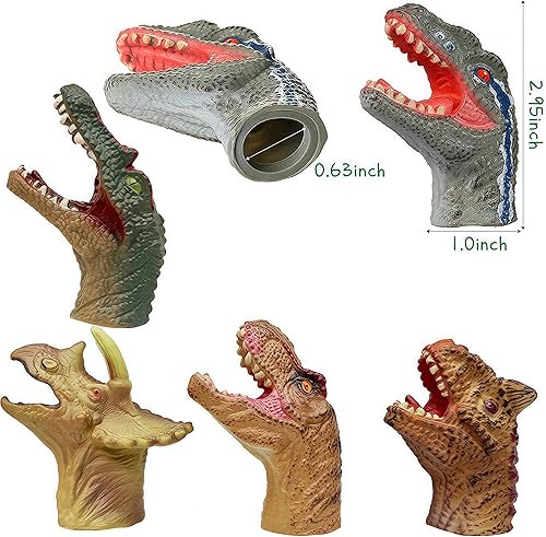 Miniatura 2 de Gemini&Genius Juguetes de dinosaurio, marioneta de dedo de Dinos, T-Rex Spinosaurus Raptor Carnotaurus Triceratops juguetes de dinosaurio, ideal