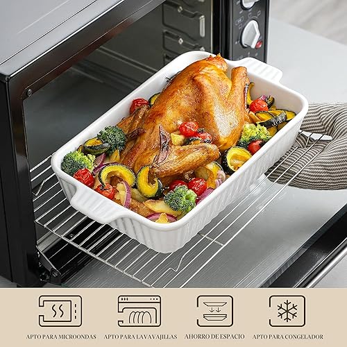 Miniatura 5 de MALACASA Cacerola para horno, platos de porcelana para hornear, juegos de 4 utensilios de cerámica, sartenes rectangulares para lasaña profundas