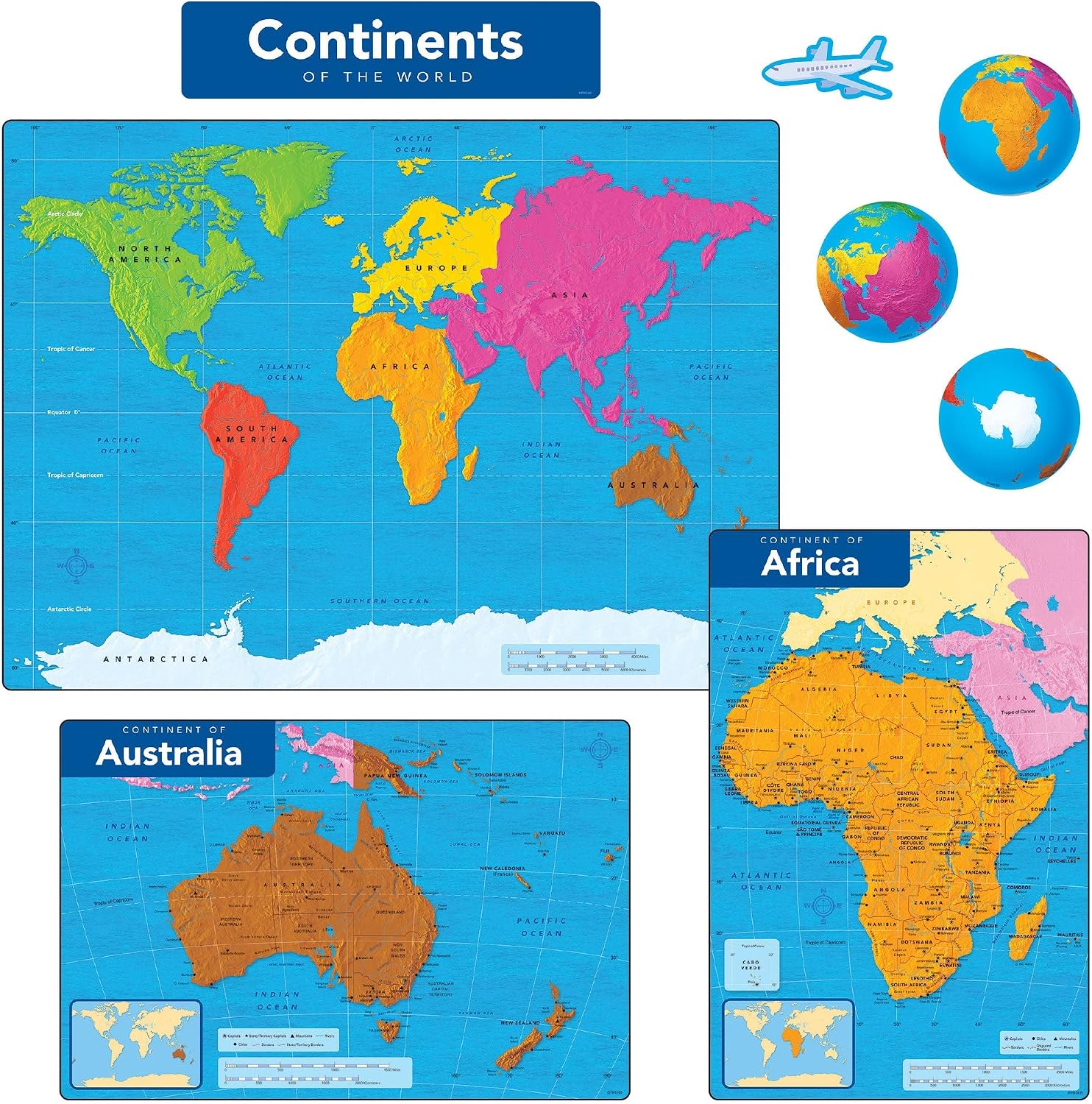 Amazon.com : Continents of the World Learning Set by TREND, 18 pcs ...