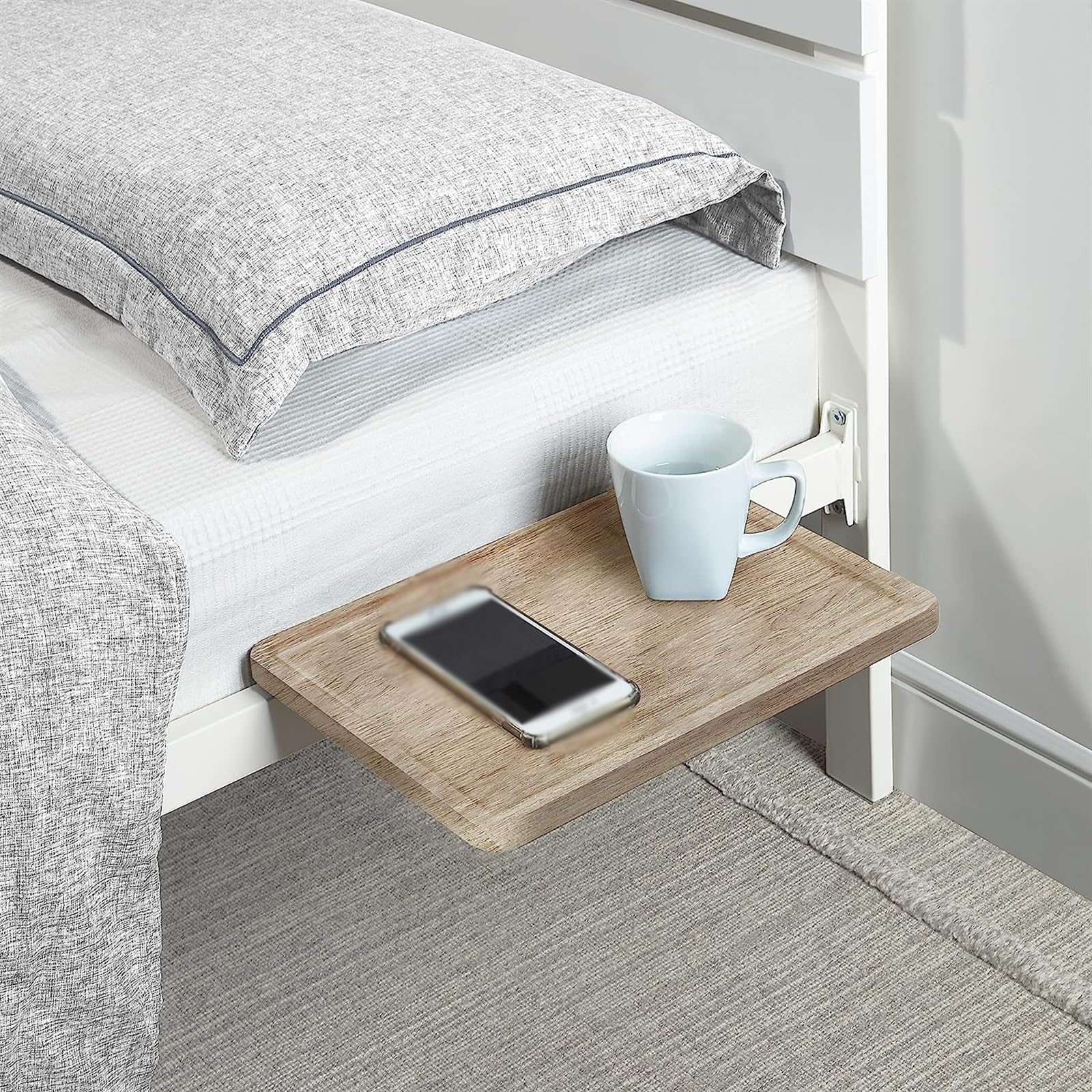 THE WHITE SHOP Bedside Shelf, Office Divider Shelf; Clamp on Shelf for Bunk Bed, Lofts & Bed Frame. (Standard - 13.78" X 9.84" X 2.21", Natural Wood)