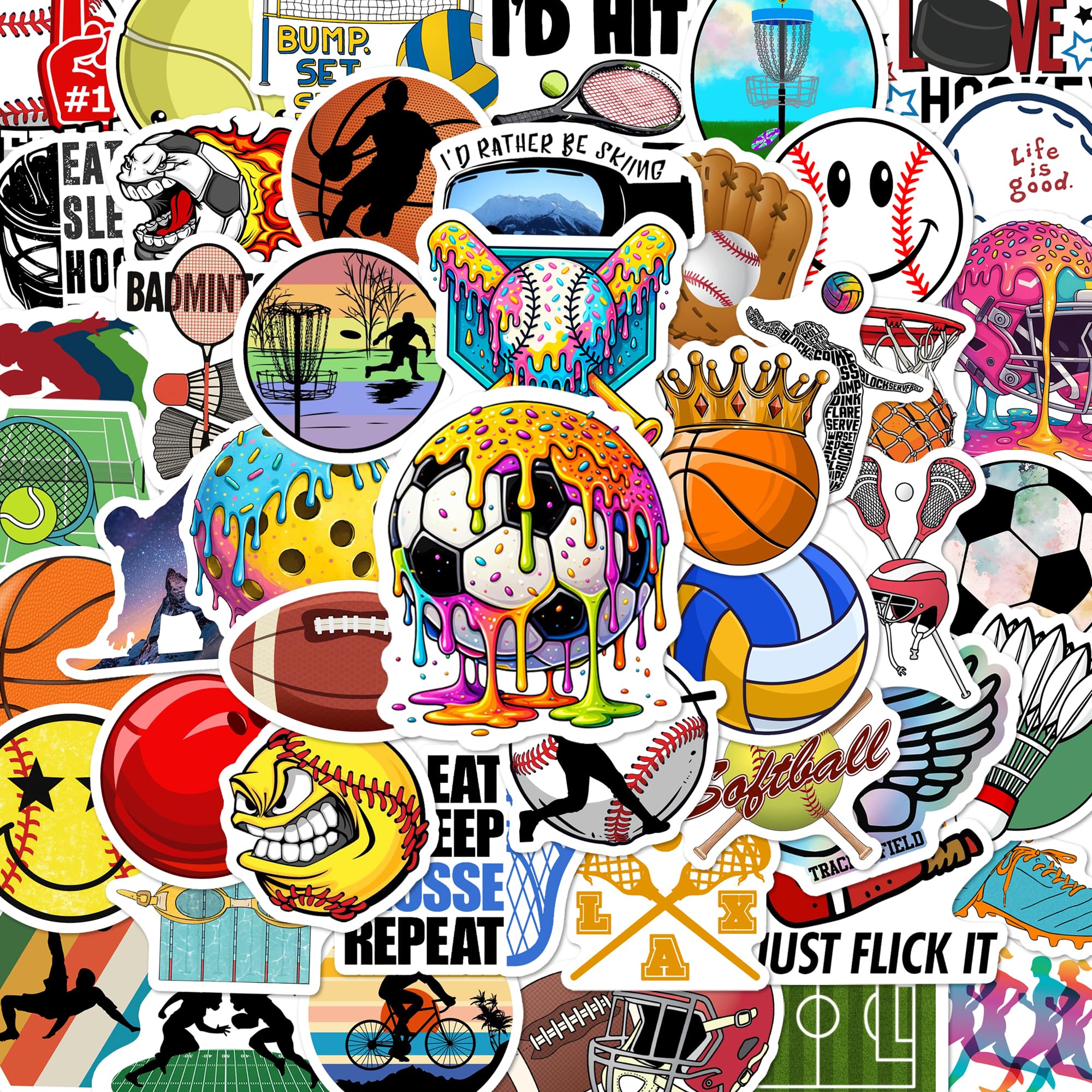 BEATRI Sports Stickers 50Pcs Vinyl Waterproof Sports Gifts Decor