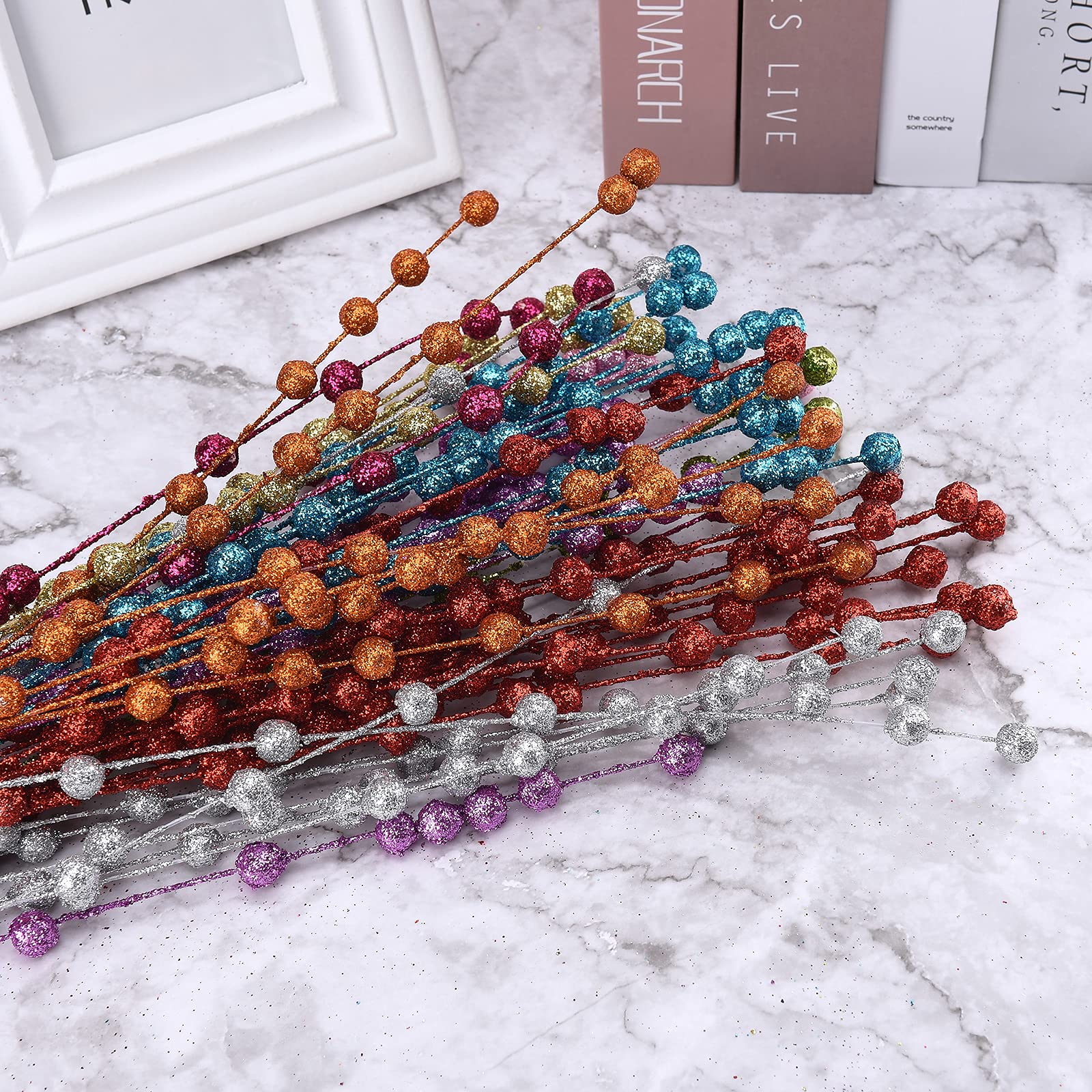 Palonu 26 Steli Di Bacche Artificiali Glitterate Nere 43 Cm – Rami Decorativi Per Albero Di Natale, Ghirlande, Vasi E Artigianato Fai Da Te - 2