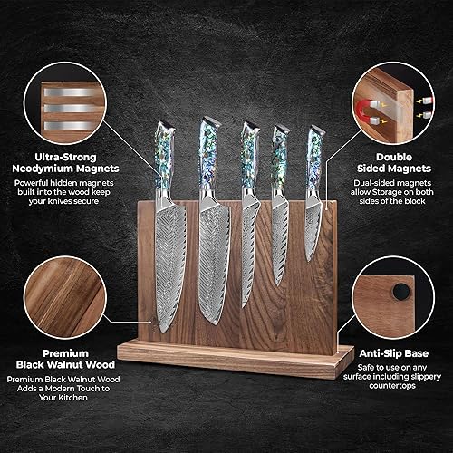 Miniatura 4 de SENKEN Bloque magnético de madera de nogal negro de alta calidad, imanes de neodimio ultra fuertes de doble cara, soporte para cuchillos y tijeras