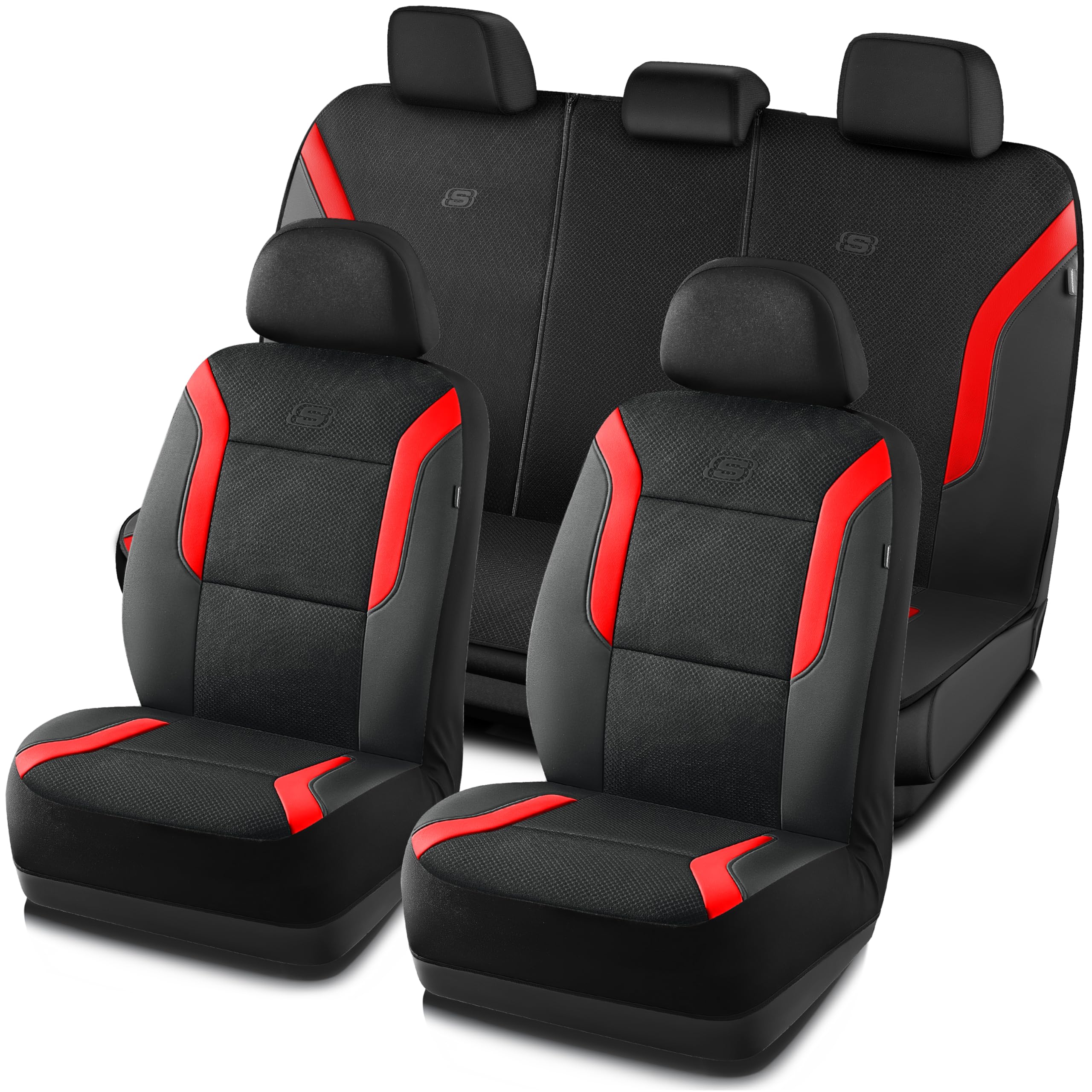 Photo 1 of Skechers Memory Foam Car Seat Covers, Air Cool Mesh Thick Seat Covers, Car Seat Full Sets, Airbag Compatible, Automotive Comfort Protection for Most Cars,Vans,Trucks, SUVs,Red