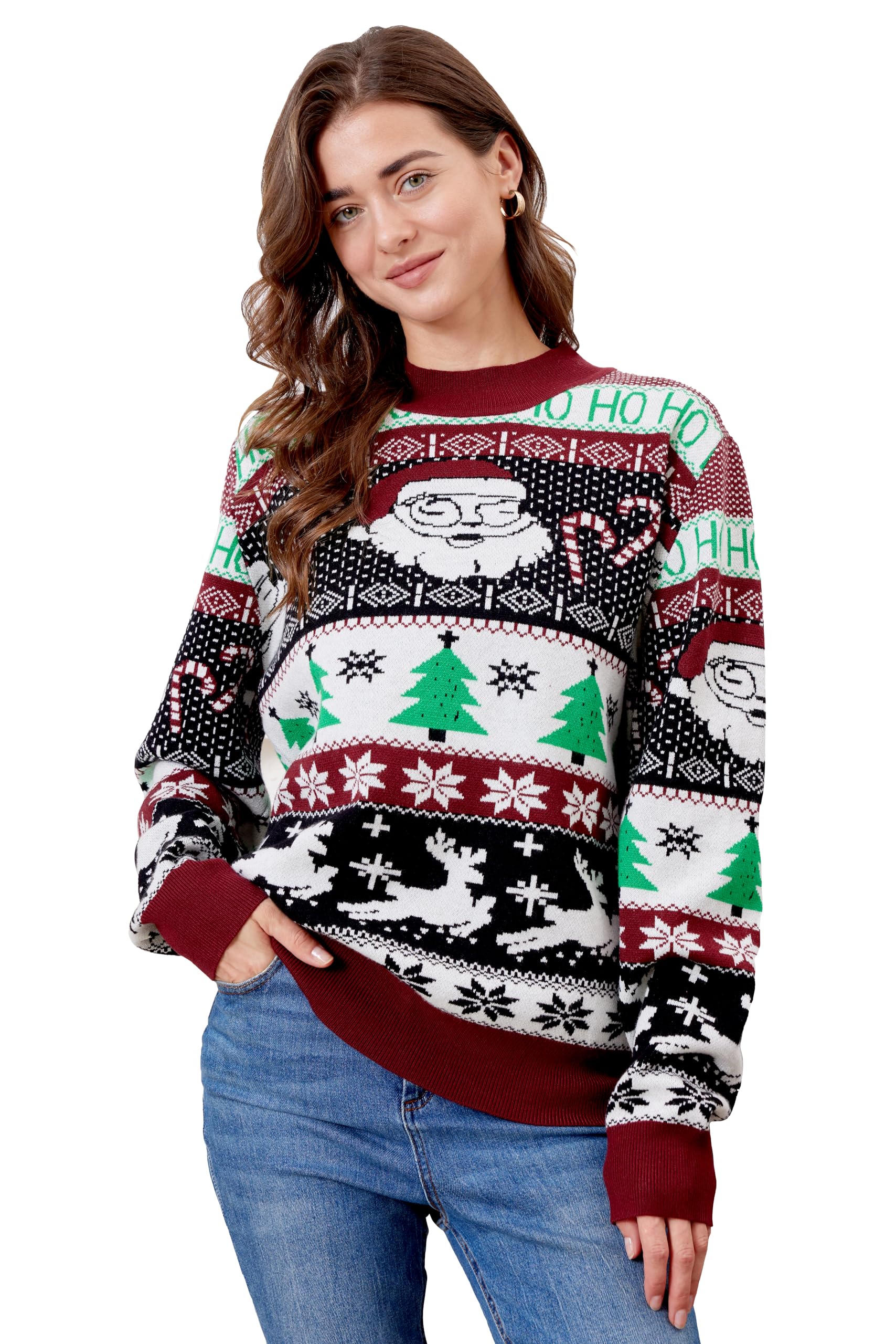 dressfanUnisex Ugly Christmas Sweaters Xmas Family Matching Sweater Knit Pullover Crew Neck Long Sleeve for Women & Men