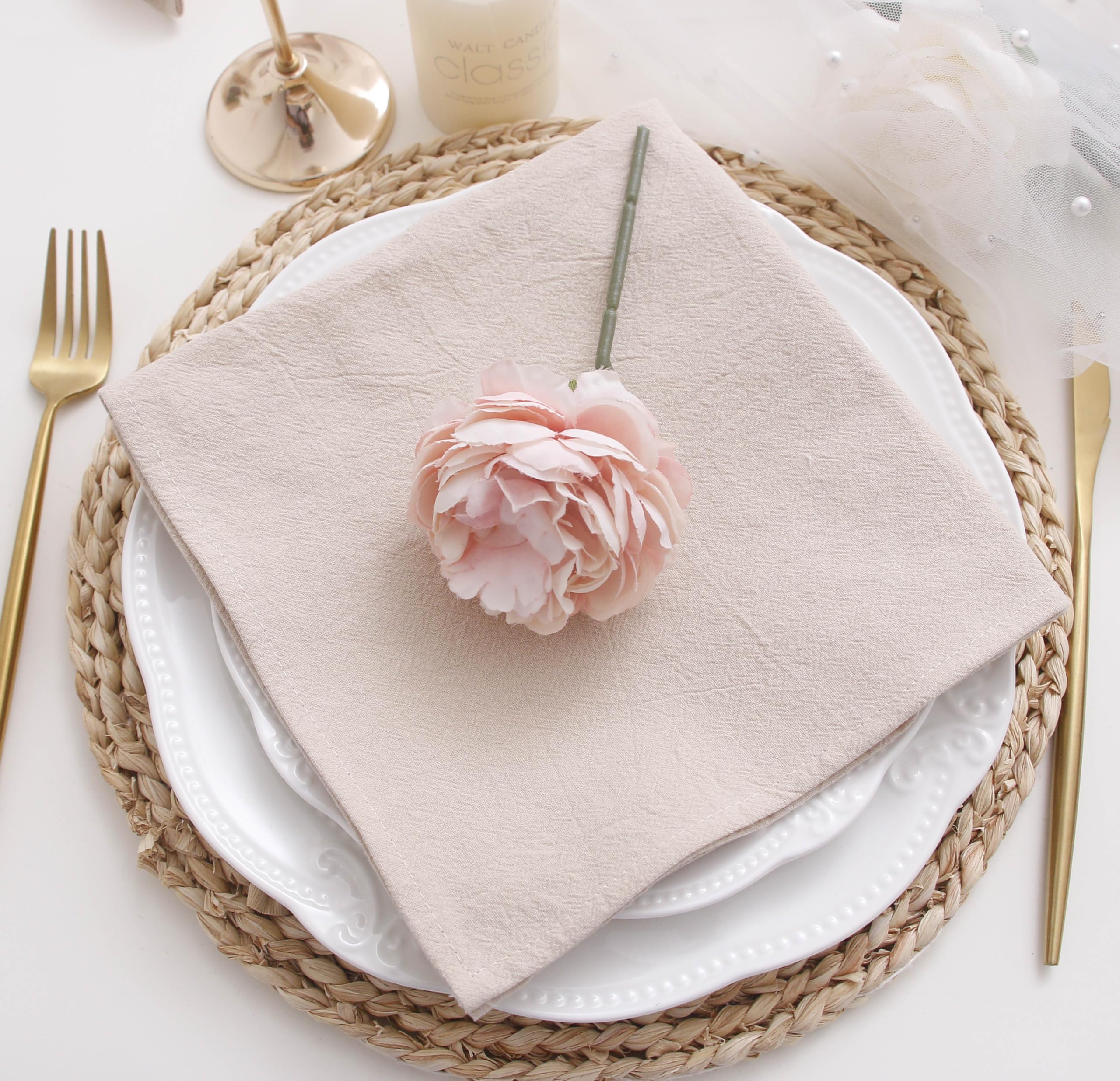 Lot de 12 serviettes de table en coton Champagne 40,6 x 40,6 cm