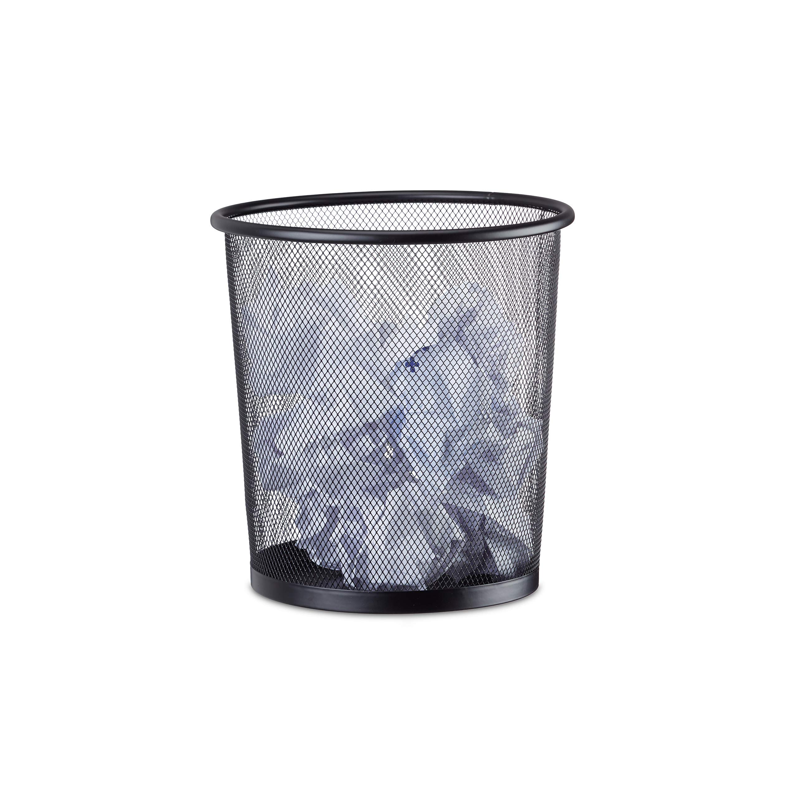 Relaxdays Metal Trash Can, Mesh Waste Basket, Paper Bin, 23 cm Ø, Height 24 cm, Black