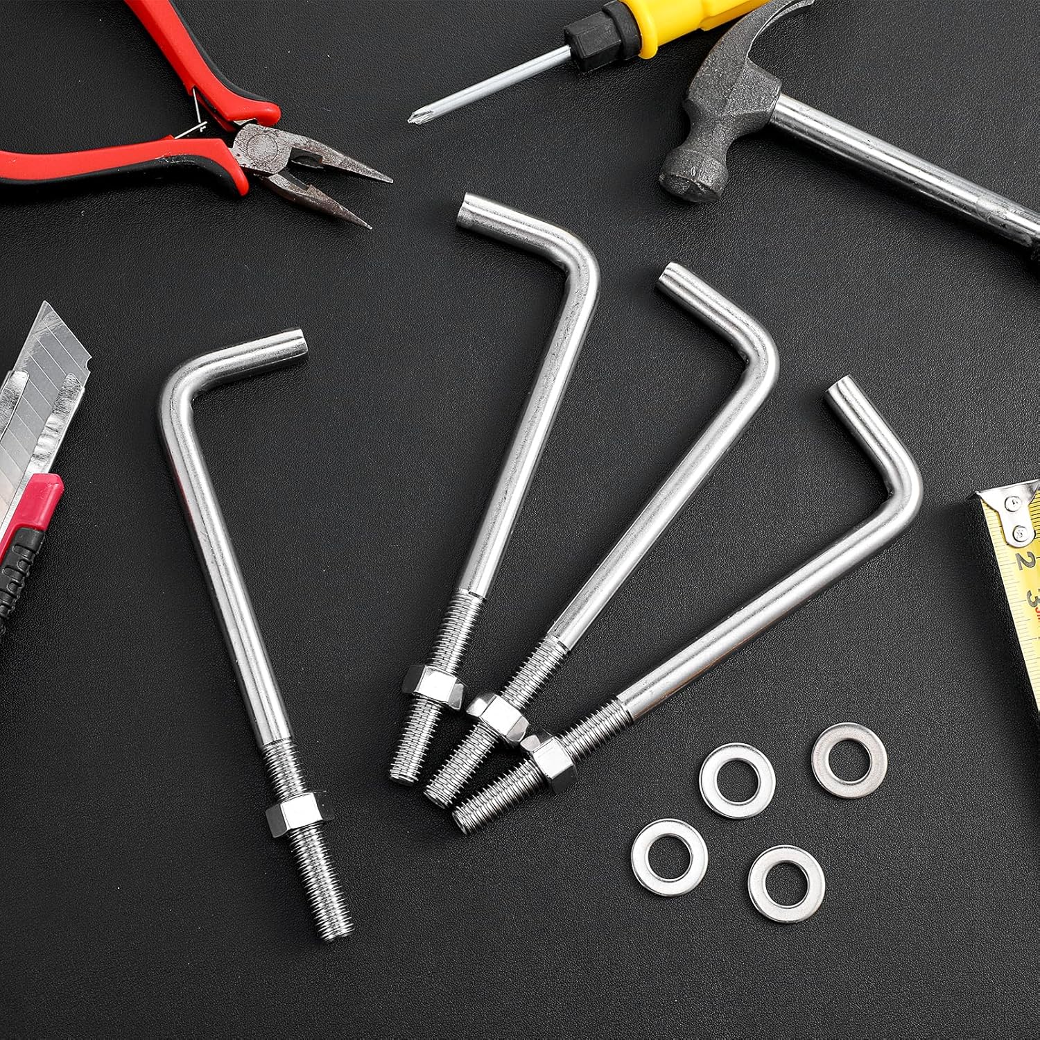 Lemecima 10 Pieces 304 Stainless Steel J Bolts, 3/8-16 x 6 Inches, Heavy-Duty Concrete & Wood Anchor Bolts with Nut Washer & Bracket