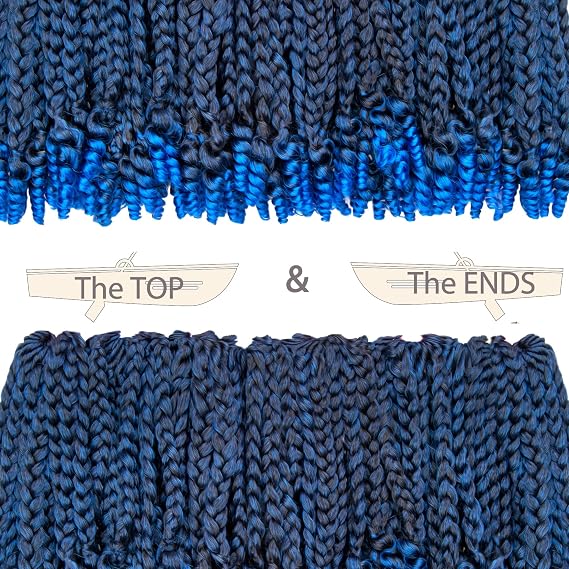 7 Packs 10 Inches Goddess Box Braid Crochet Hair With Curly Ends Ombre Blue Hair Extensions For Black Women and Baby Kids(10 Inch-7Packs,T1B/BLUE)