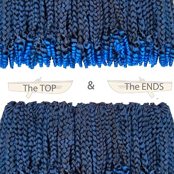 7 Packs 10 Inches Goddess Box Braid Crochet Hair With Curly Ends Ombre Blue Hair Extensions For Black Women and Baby Kids(10 Inch-7Packs,T1B/BLUE)