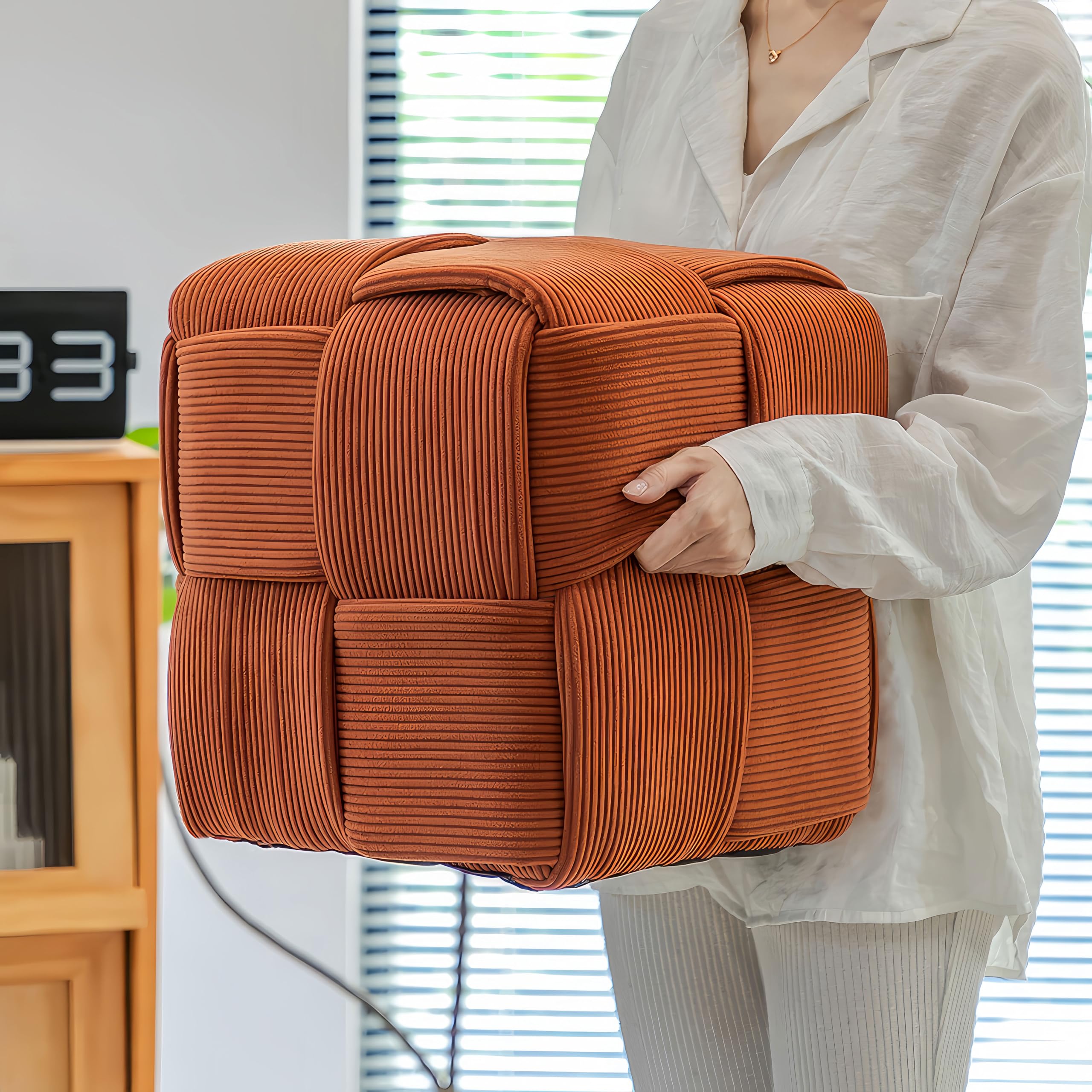 Cmishe 15' Square Woven Corduroy Ottoman Footrest - Modern Vanity Stool for Livi — product photo