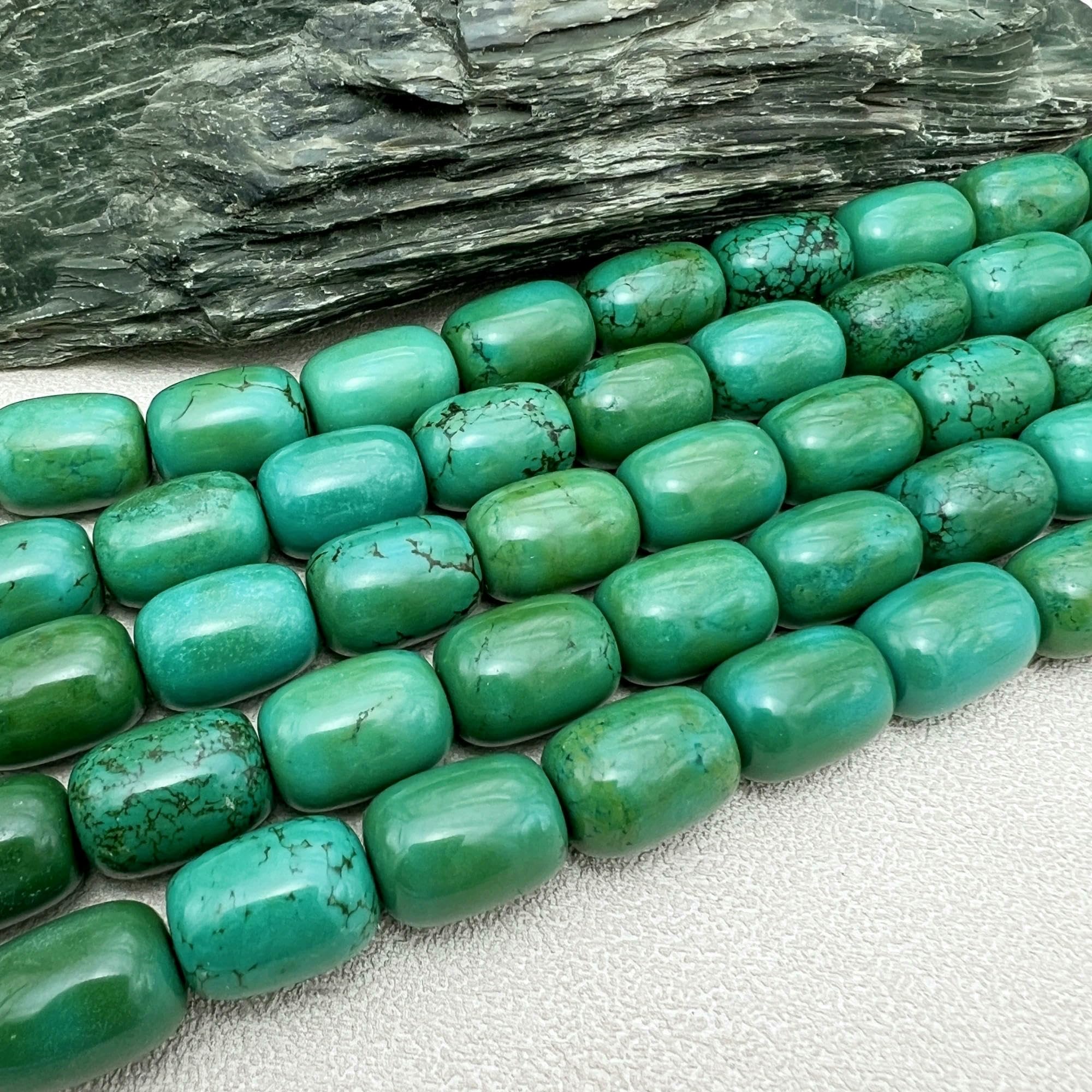 22 cuentas grandes de turquesa verde natural en forma de barril, 13 x 18 mm, para hacer joyas DIY (MY250202)