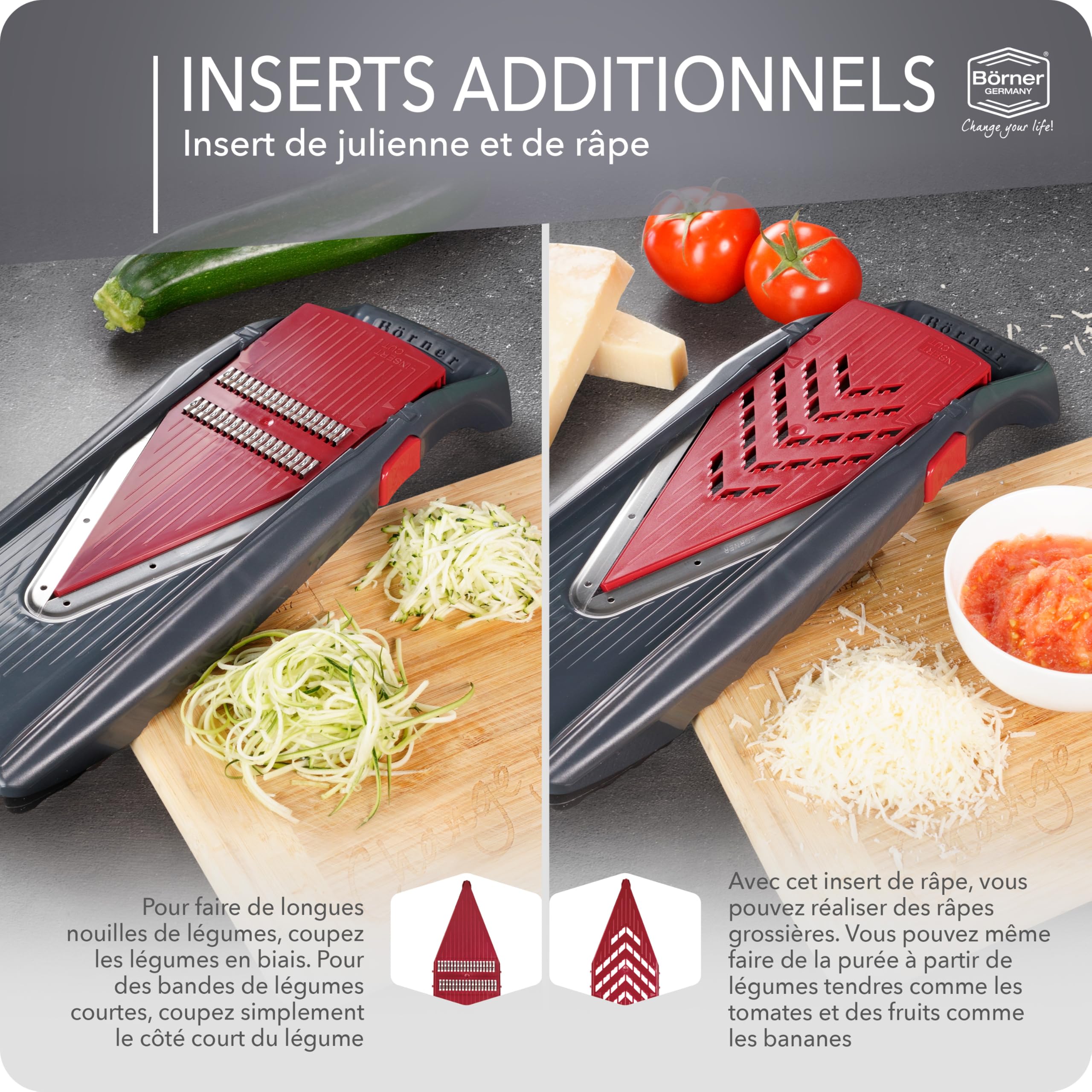 Coupe-Légumes Börner Vital (Profi Set) • 12 Styles de Coupe • Mandoline en Acier Inoxydable • Coupe Légumes avec Fonction Assaisonnement • Pour couper en Tranches, Juliennes, Dés