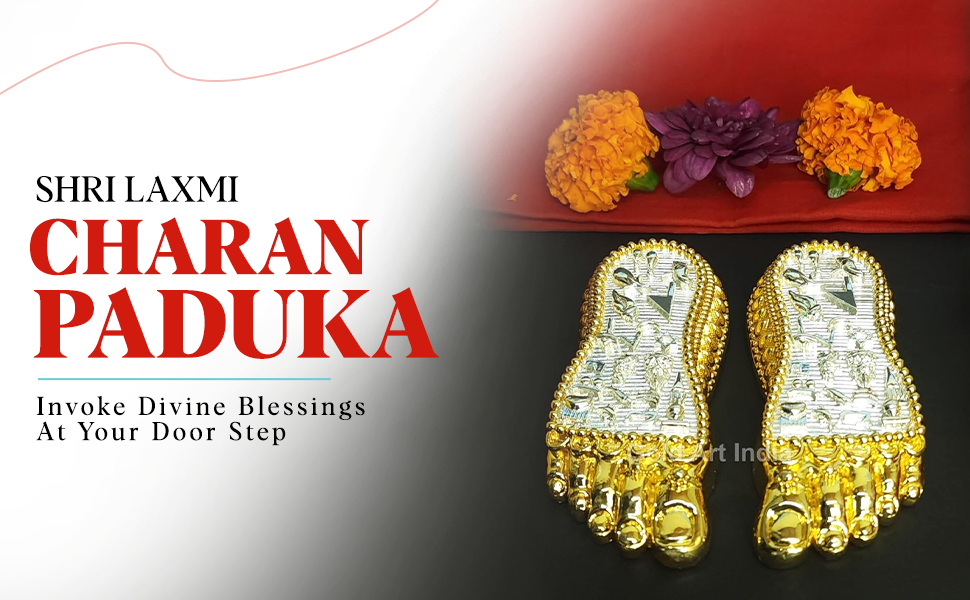 Gold Art India Shri Laxmi Charan Paduka Gold & Silver Plated | Bhagyam Lakshmi Charan Idol | Maa Lakshmi Blessings Feet for Office Home Temple | Ideal for Laxmi Puja Housewarming Gifts (3" Inch)