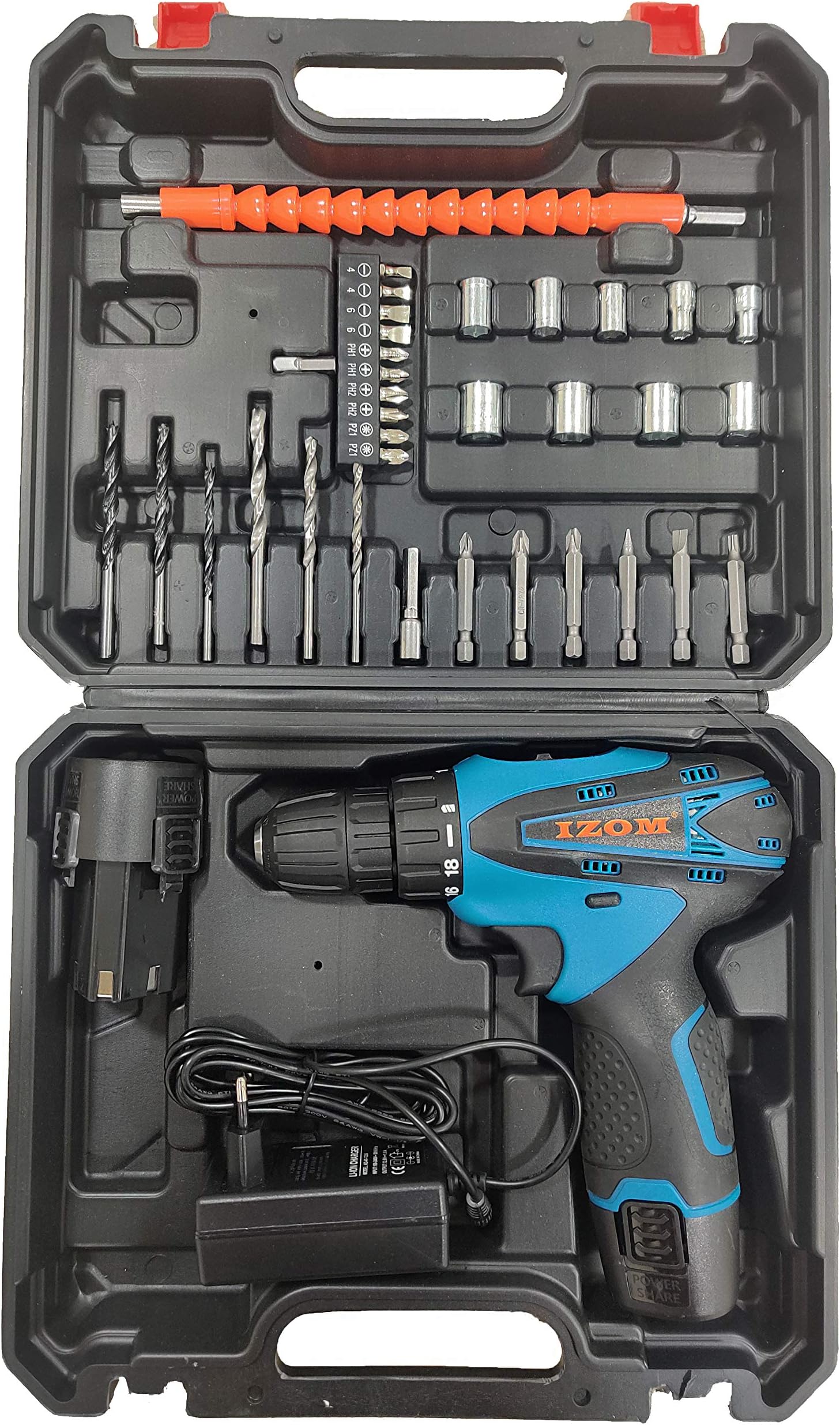 IZOM 12v Cordless Drill Set(Set of 38 in Blow Mould Case,Blue)