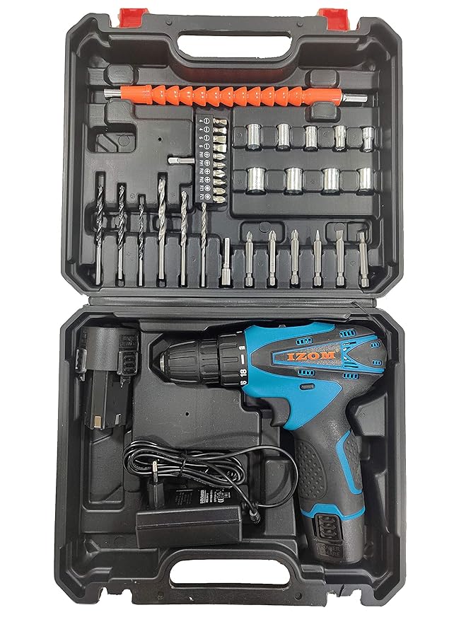 IZOM 12v Cordless Drill Set(Set of 38 in Blow Mould Case,Blue) Amazon