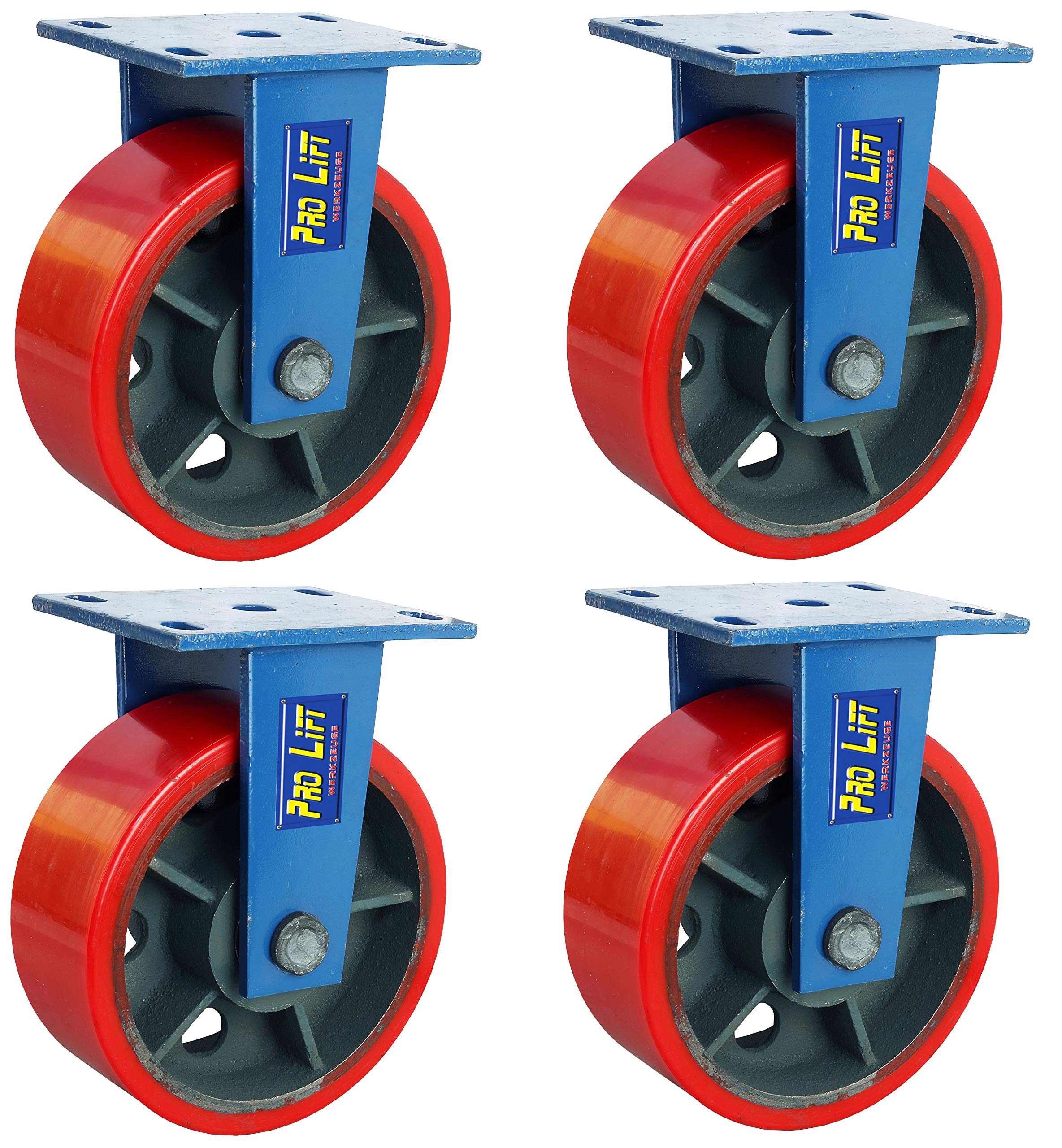 4 Stück Bockrollen je 1800 kg Tragkraft PU-Belag Schwerlastrollen Transportrollen Rollen Stahlgussfelge Heavy Duty Rollers 4x
