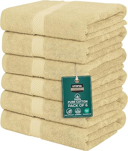 Utopia Towels Juego de 6 toallas de baño pequeñas, 100% algodón hilado en anillo (22 x 44 pulgadas), toallas de secado rápido ligeras y altamente