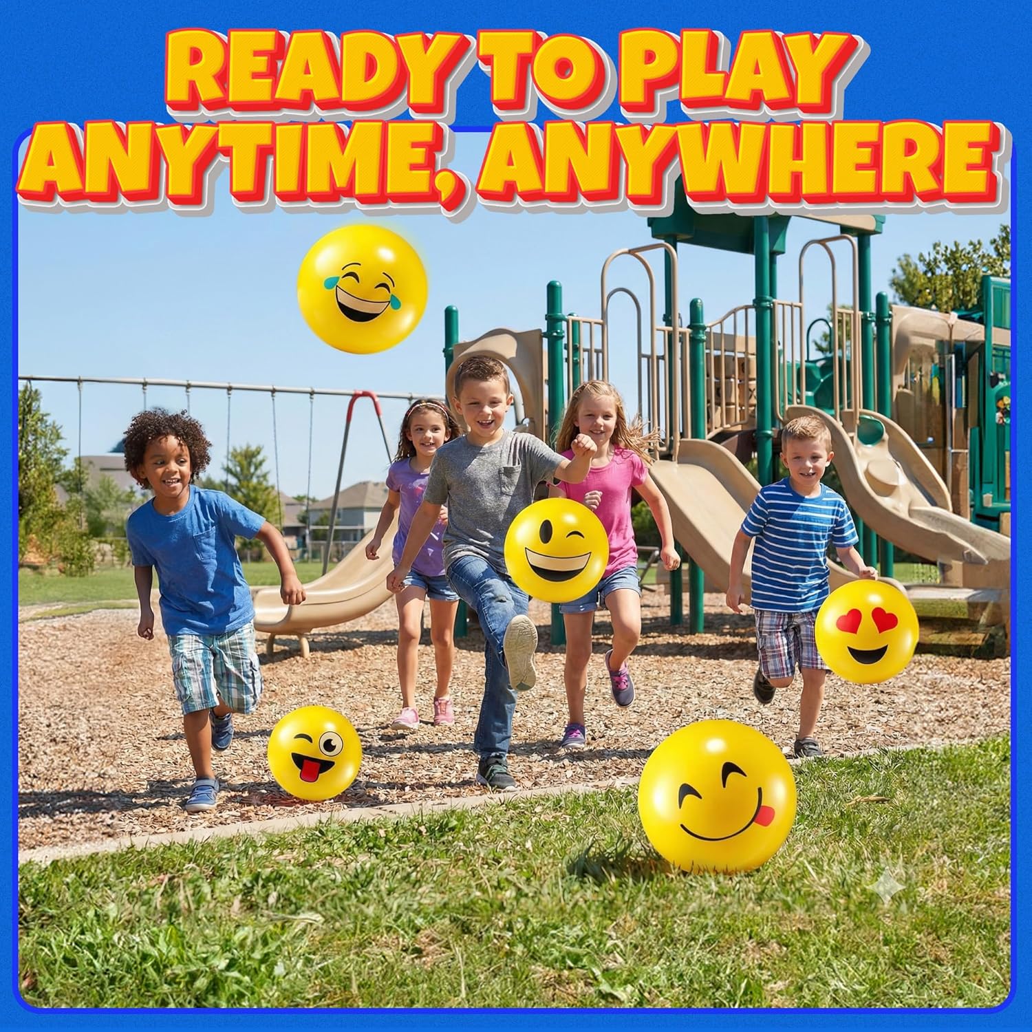 8.5-Inch Happy Face Bouncing Balls for Kids & Toddlers (Pack of 5) - Playground Balls w/ 5 Fun Designs - Lightweight Play Bouncy Ball for Boys & Girls