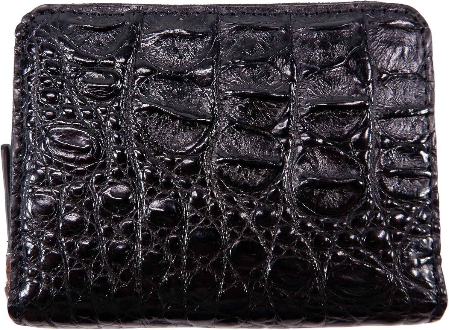 Pelgio Genuine Crocodile Backbone Skin Leather Business Credit Card Holder Zip Around Wallet (Black)