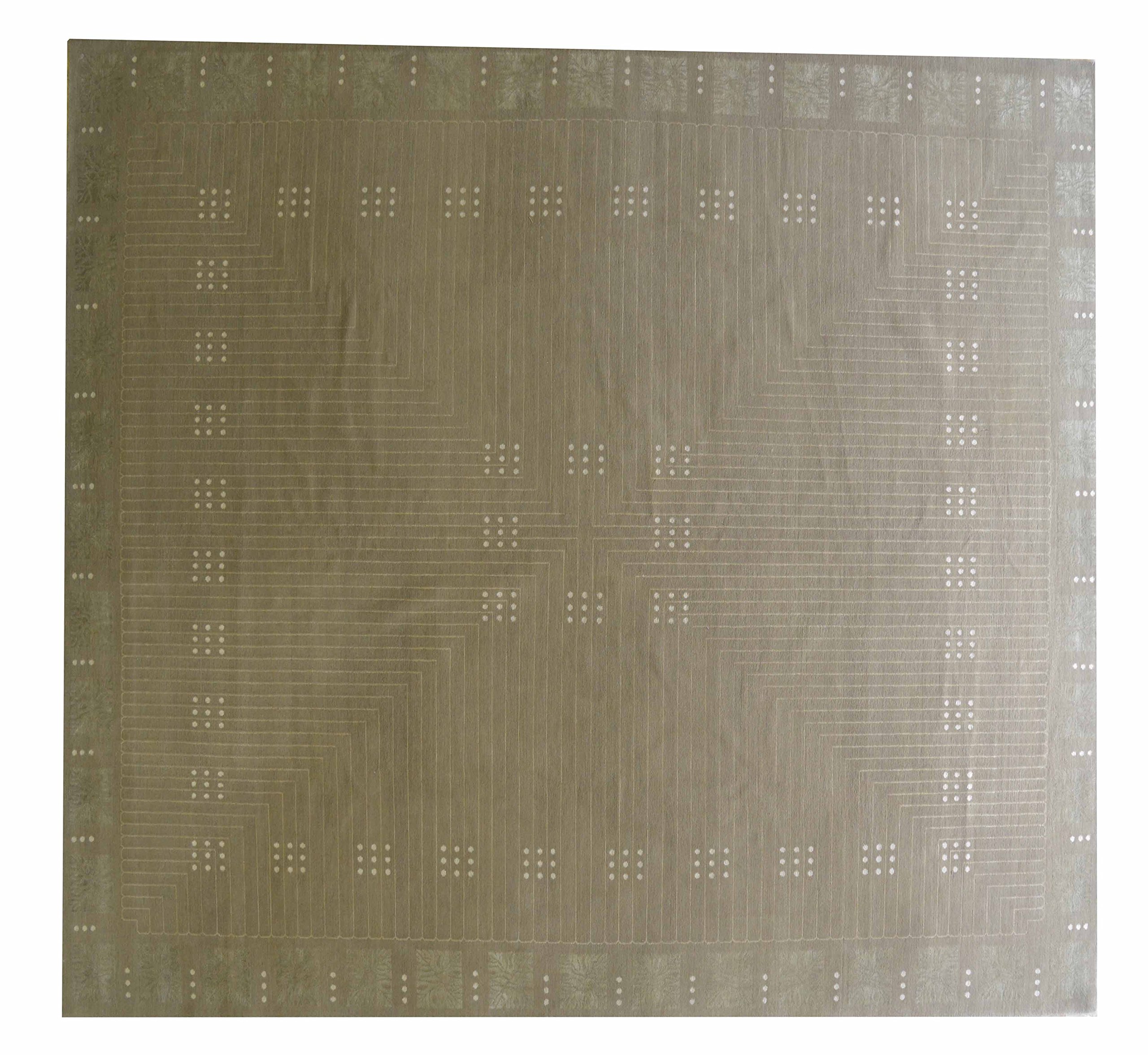 Merorug Modern Pattern Nepalese Handmade Area Rug 10' X 13' Hand Knotted Nepali Carpet 10 Feet by 13 Feet 100 Knot Wool Green Color Nepali Rug