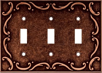 Brainerd 64279 Traditional French Lace Triple Toggle Switch Wall Plate / Switch Plate / Cover, Sponged Copper