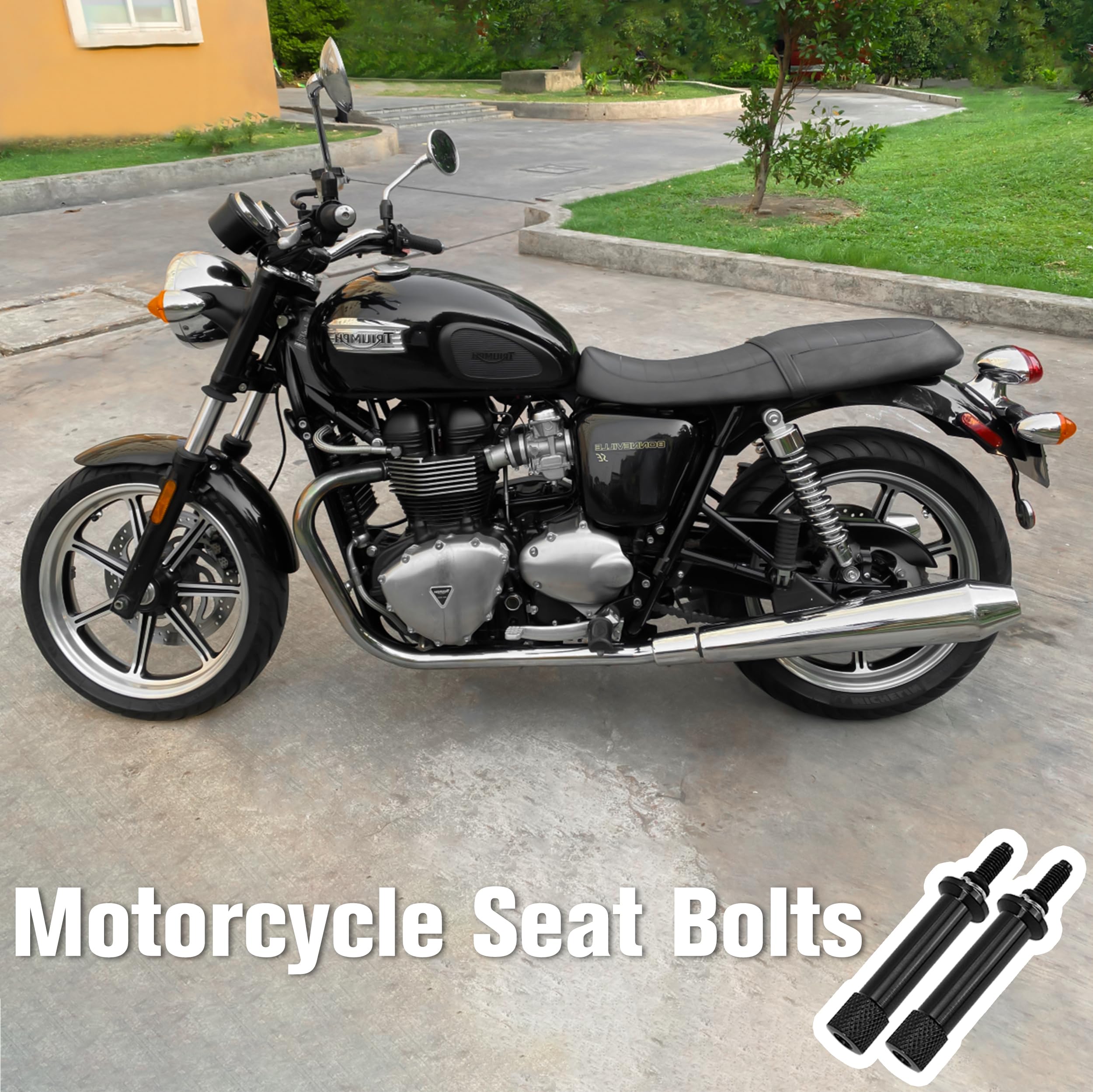 2 bulloni di ricambio per sella a sgancio rapido per moto Triumph Thruxton Bonneville Scrambler T100 2001-2015 vite lunga senza attrezzi (colore: nero)