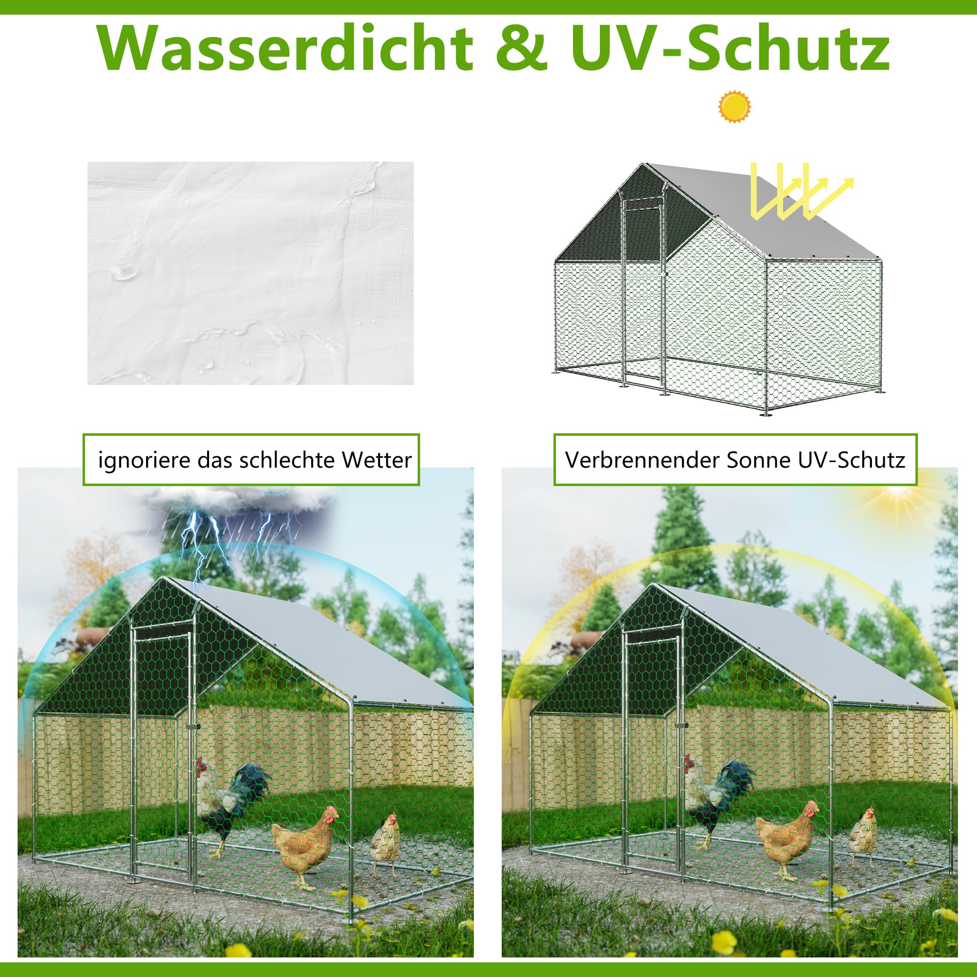 Poulailler Extérieur SAILUN 3x2x2m - Cage Acier Galvanisé Avec Toit Polyéthylène Pour Poules Canards Lapins