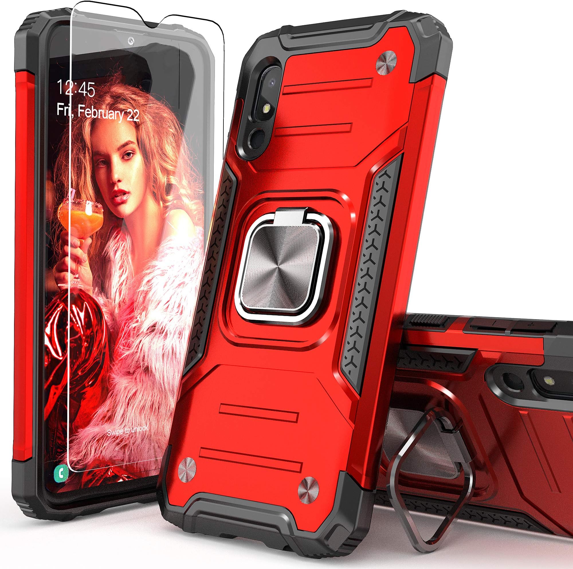 for Galaxy A10E Case with Screen Protector,Shockproof Drop Test Cover with Car Mount Kickstand Lightweight Protective Cover for Galaxy A10E,Red