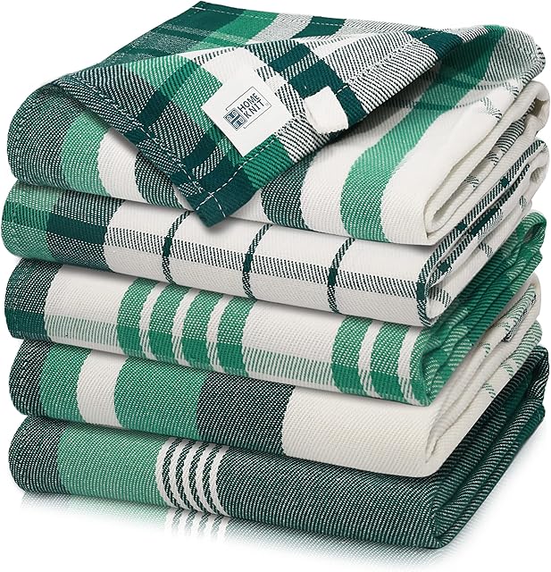 100% Cotton Tea Towels with Hanging Loop | 70 cm x 45 cm, Pack 5 | Machine Washable Dish Towels for drying dishes | Lint-Free, Super Absorbent Kitchen Towels - Teal